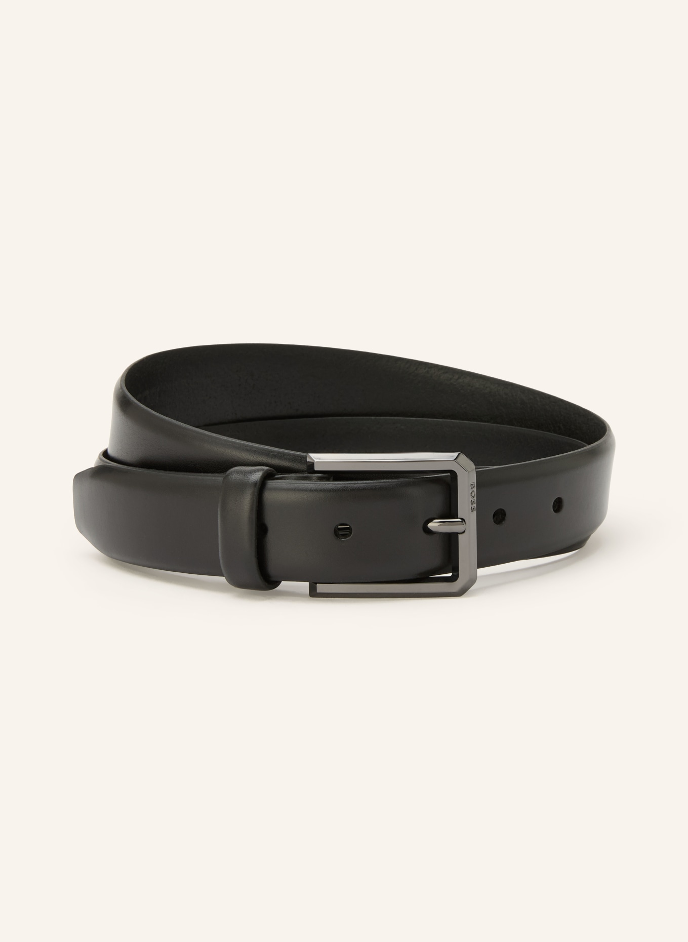 BOSS Leren riem CALEB: ZWART / PLATINA