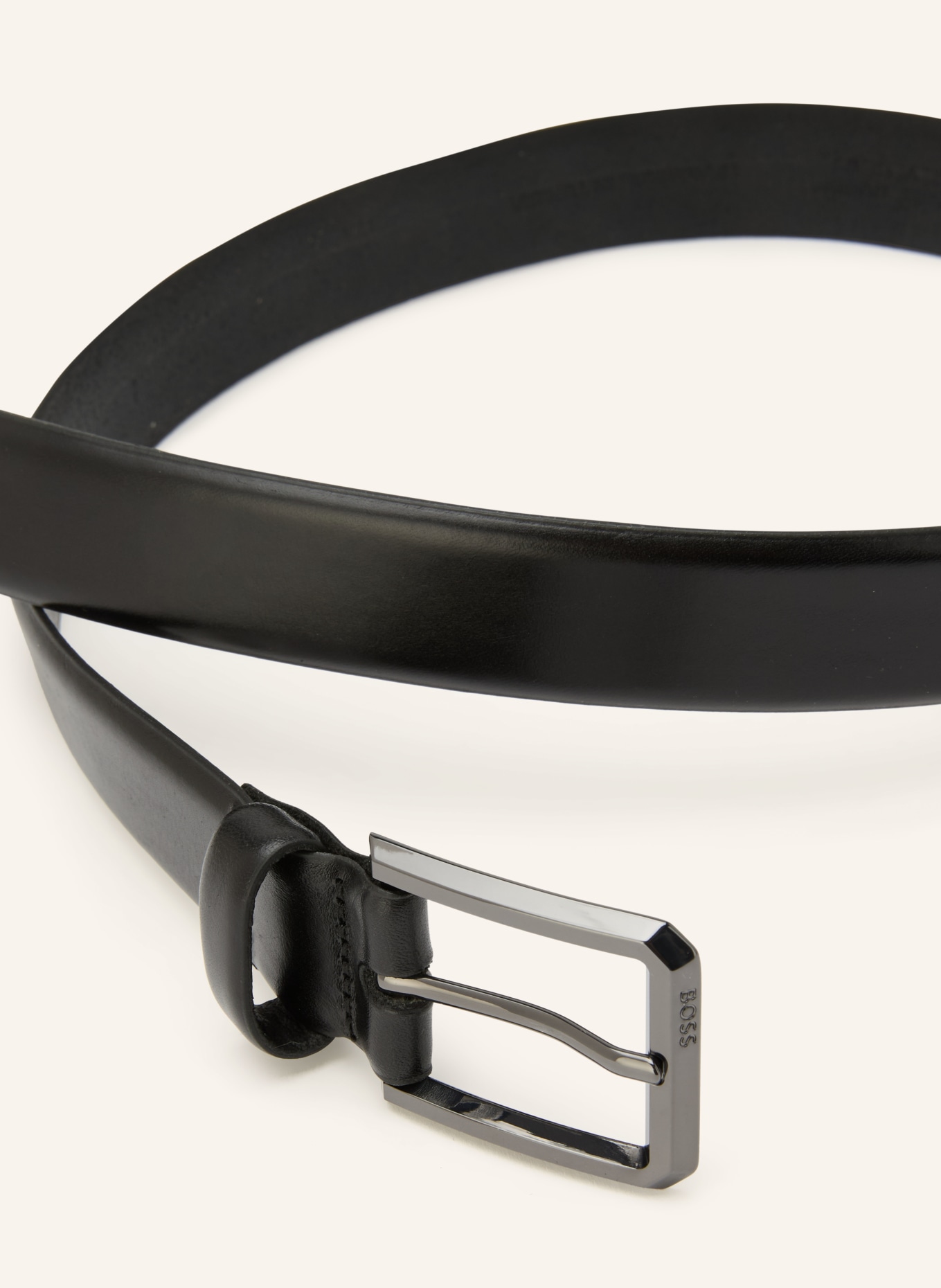 BOSS Leren riem CALEB: ZWART / PLATINA