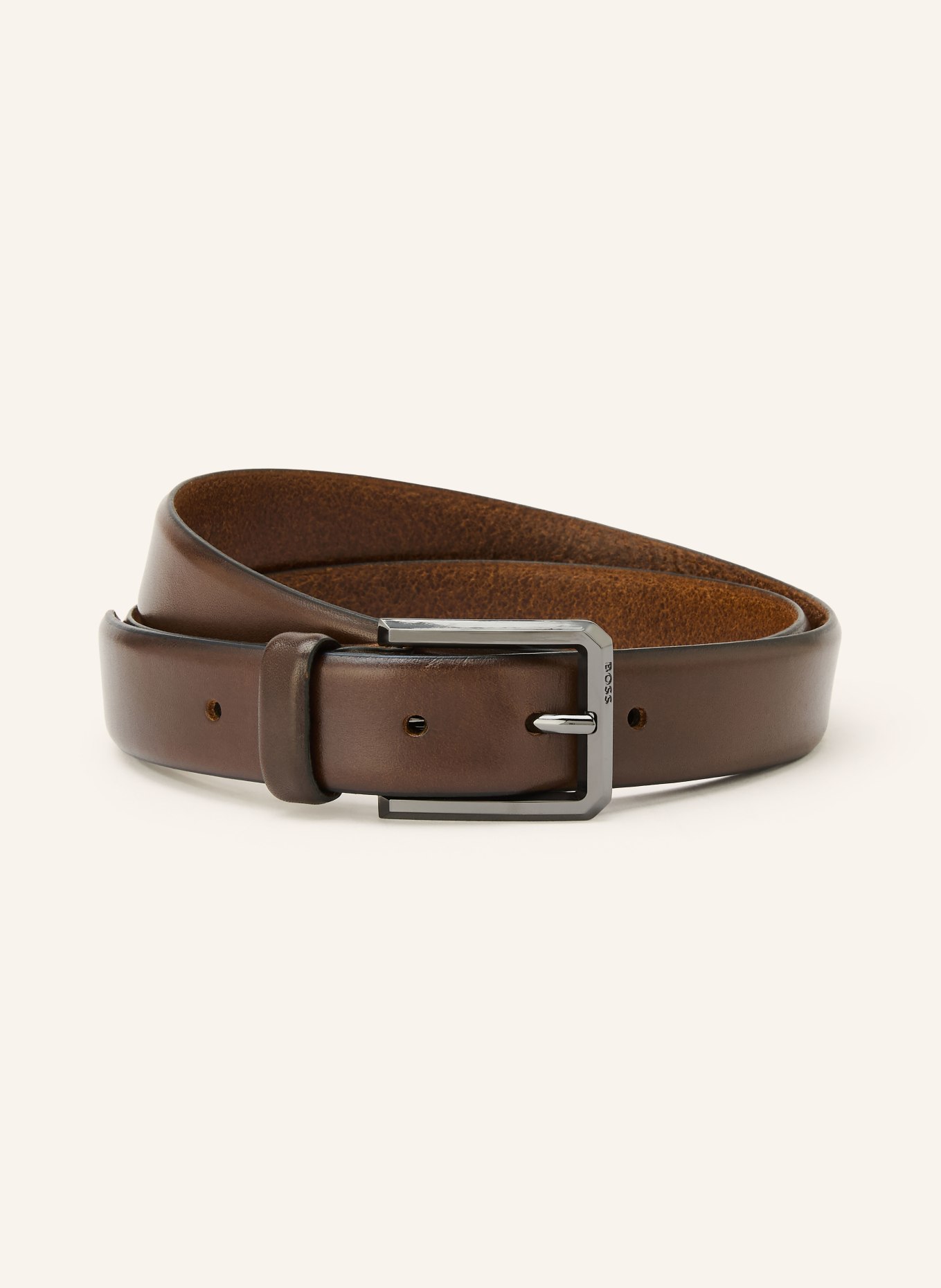 BOSS Leren riem CALEB: MARRON FONCÉ / PLATINA