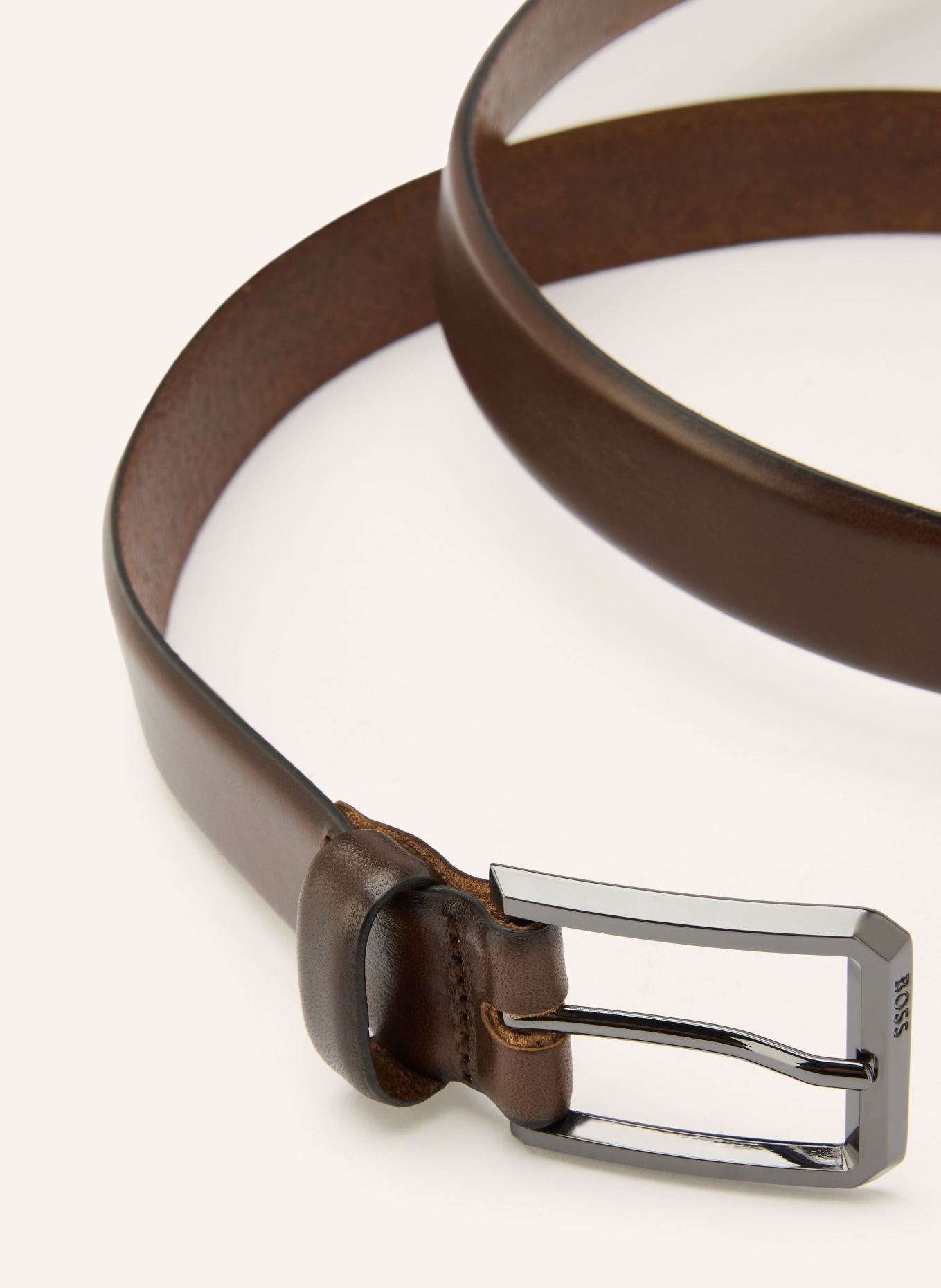 BOSS Leren riem CALEB: MARRON FONCÉ / PLATINA