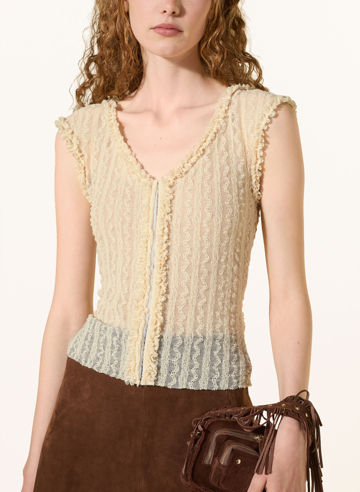 MAX & Co. Blousetop FIENO van kant met ruches: ECRU