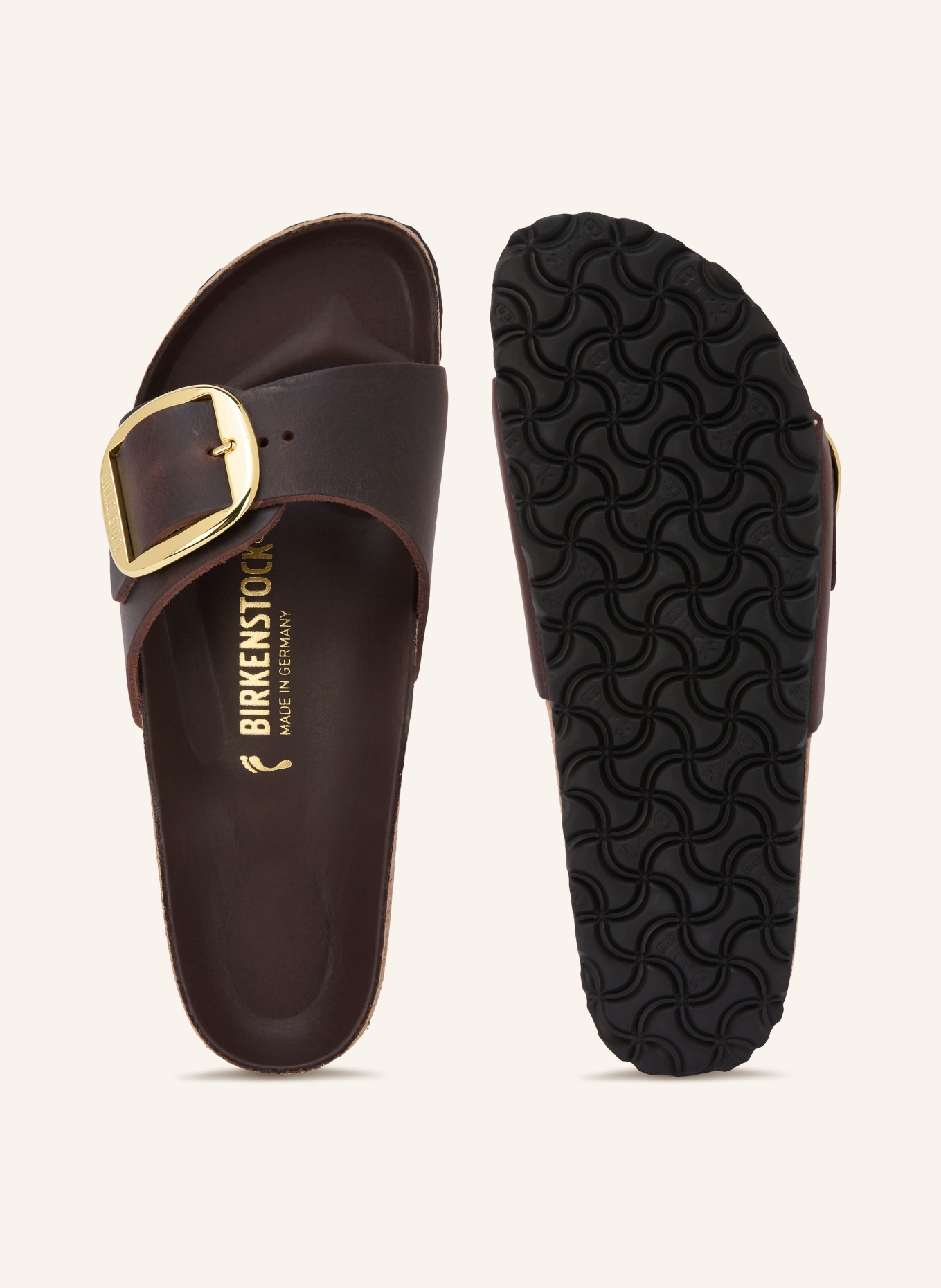 BIRKENSTOCK Pantoletten MADRID BIG BUCKLE: DUNKELBRAUN / GOLD