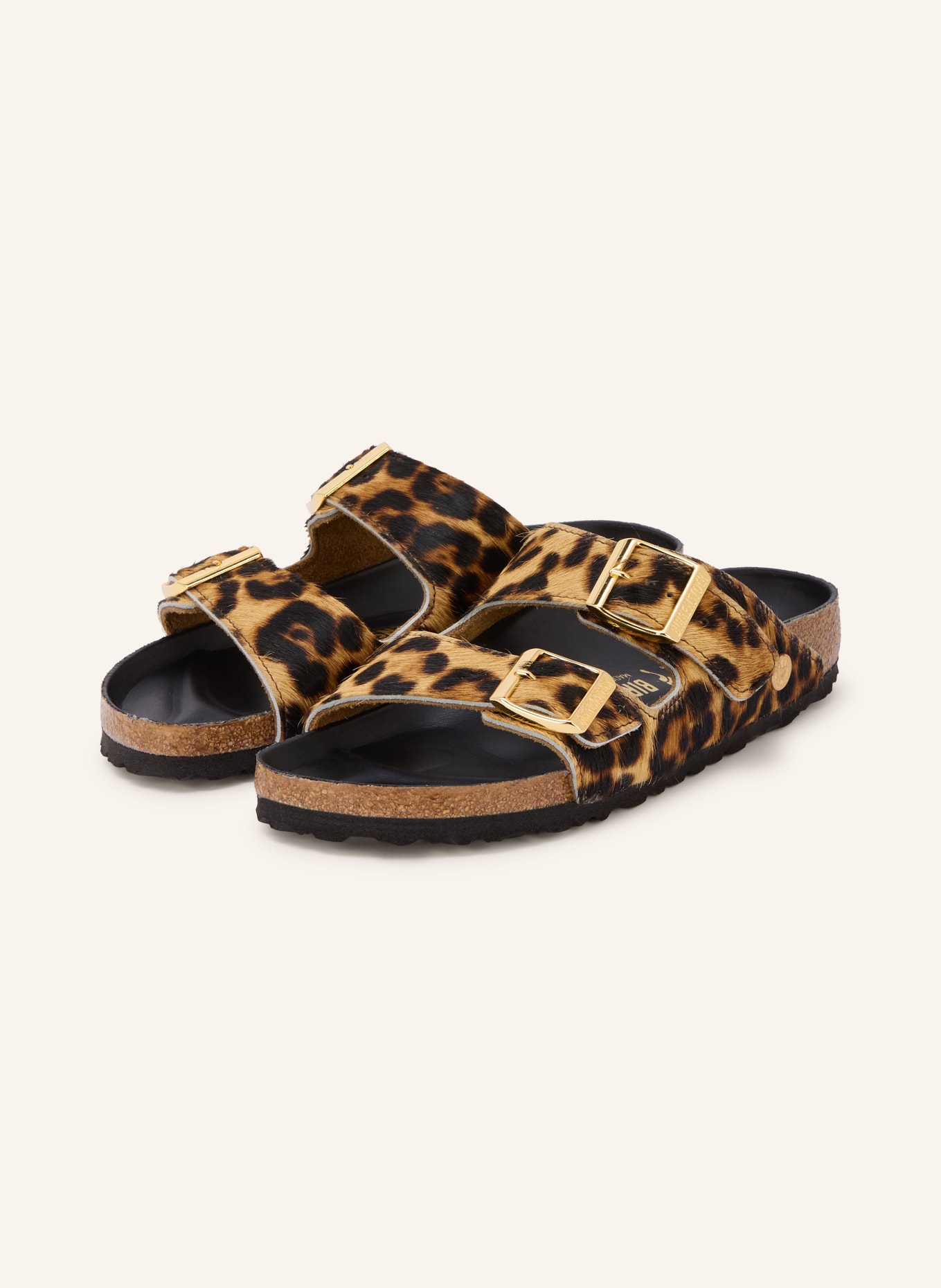 BIRKENSTOCK Pantoletten ARIZONA HAIRY: HELLBRAUN / GOLD / SCHWARZ