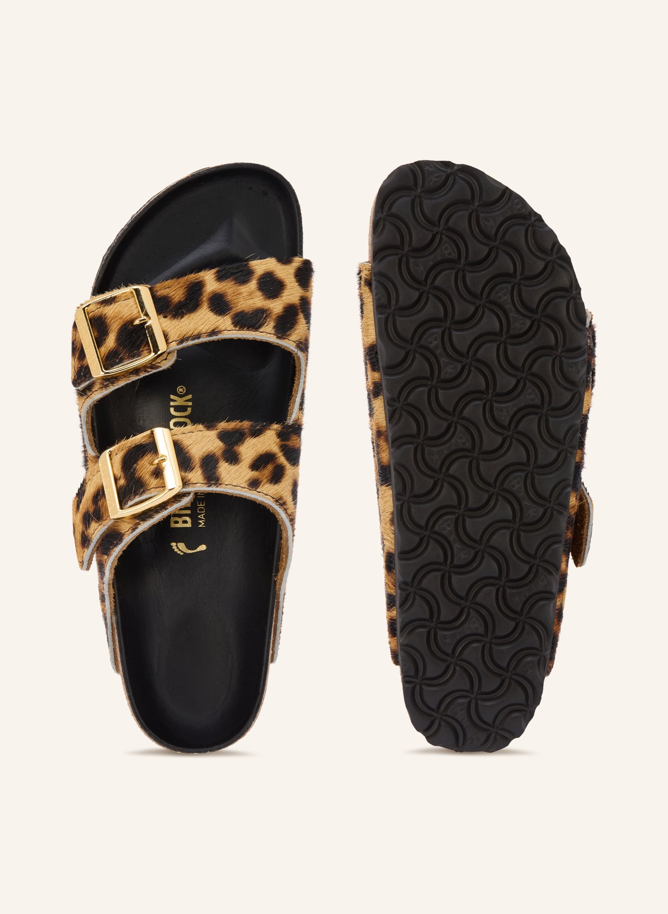 BIRKENSTOCK Pantoletten ARIZONA HAIRY: HELLBRAUN / GOLD / SCHWARZ