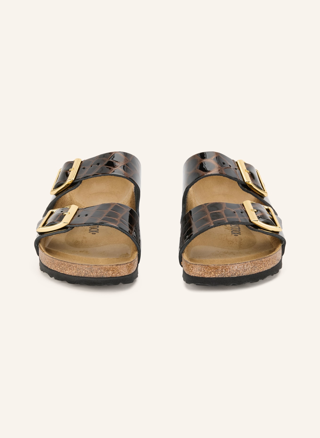 BIRKENSTOCK Lak-mulesko ARIZONA BS: MØRKEBRUN / GULD