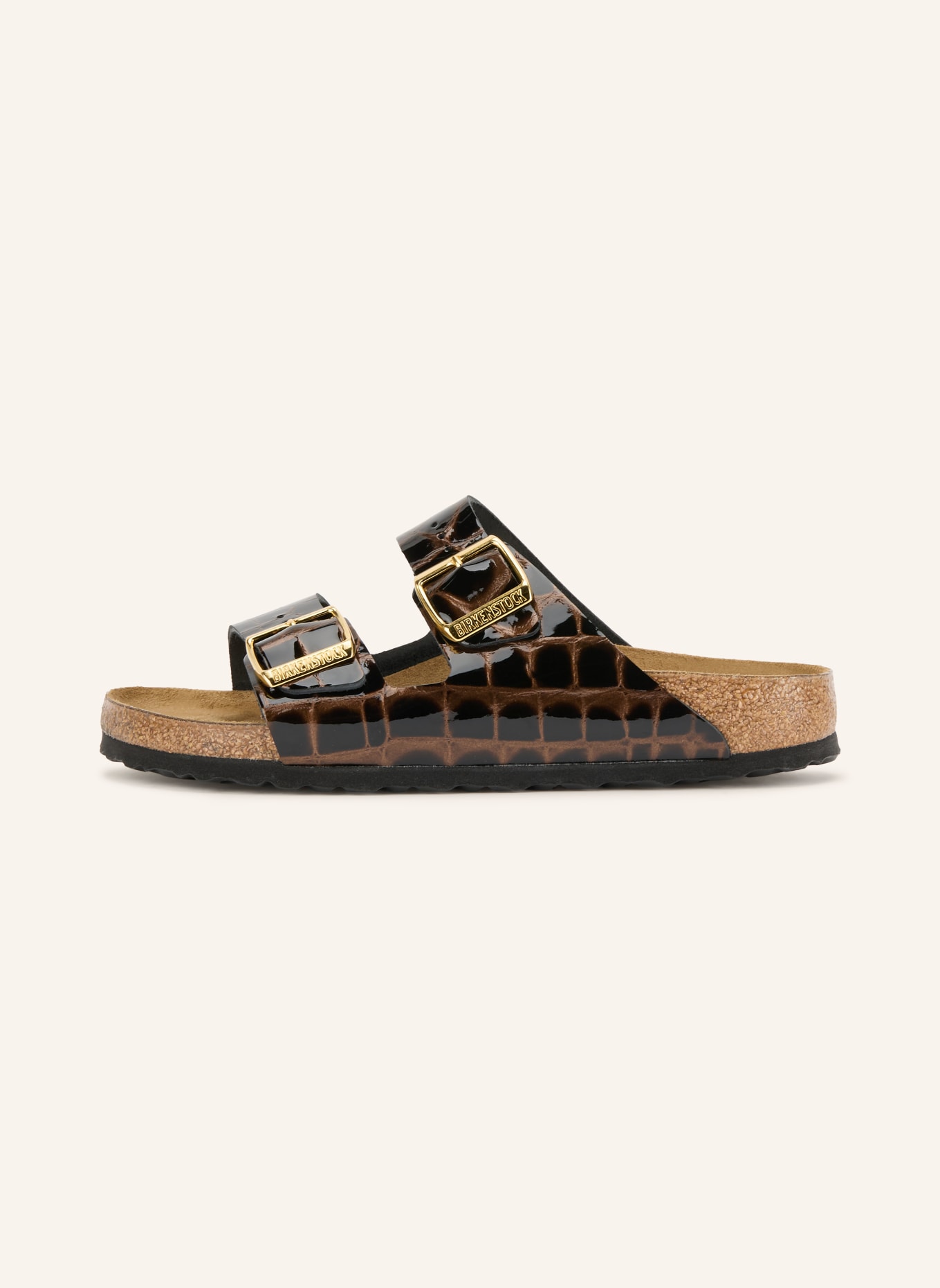 BIRKENSTOCK Lak-mulesko ARIZONA BS: MØRKEBRUN / GULD