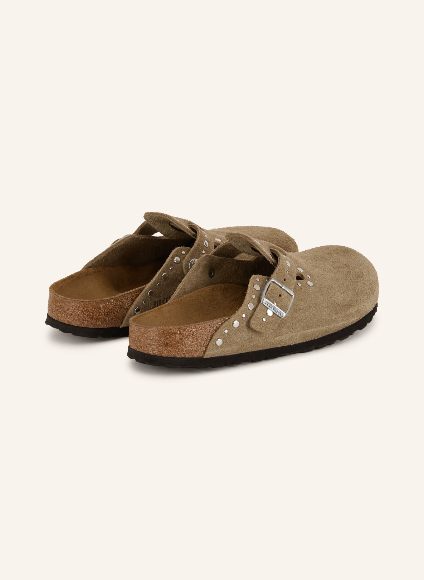 BIRKENSTOCK Pantoletten BOSTON RIVET mit Nieten: BEIGE / SILBER