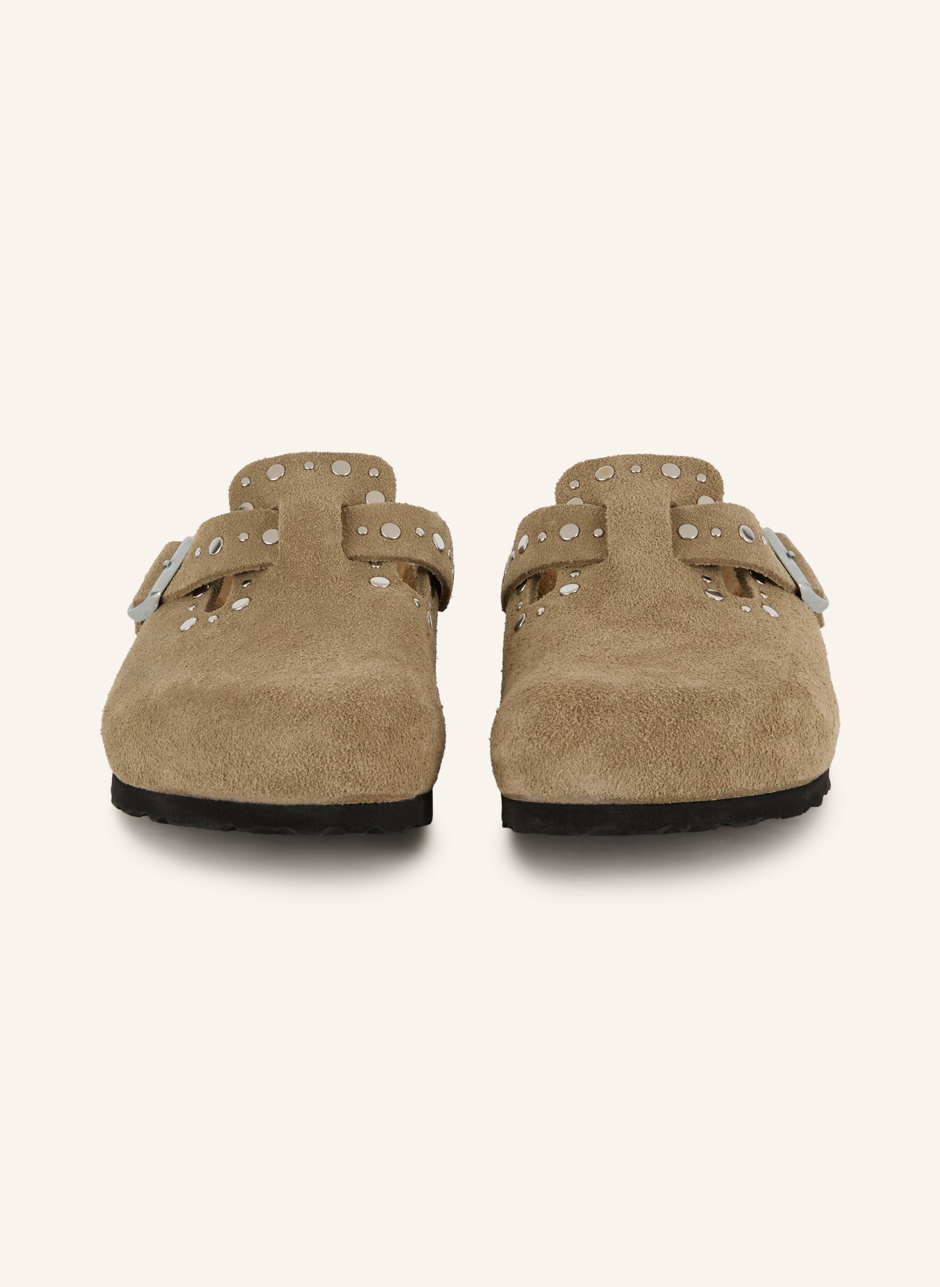 BIRKENSTOCK Pantoletten BOSTON RIVET mit Nieten: BEIGE / SILBER