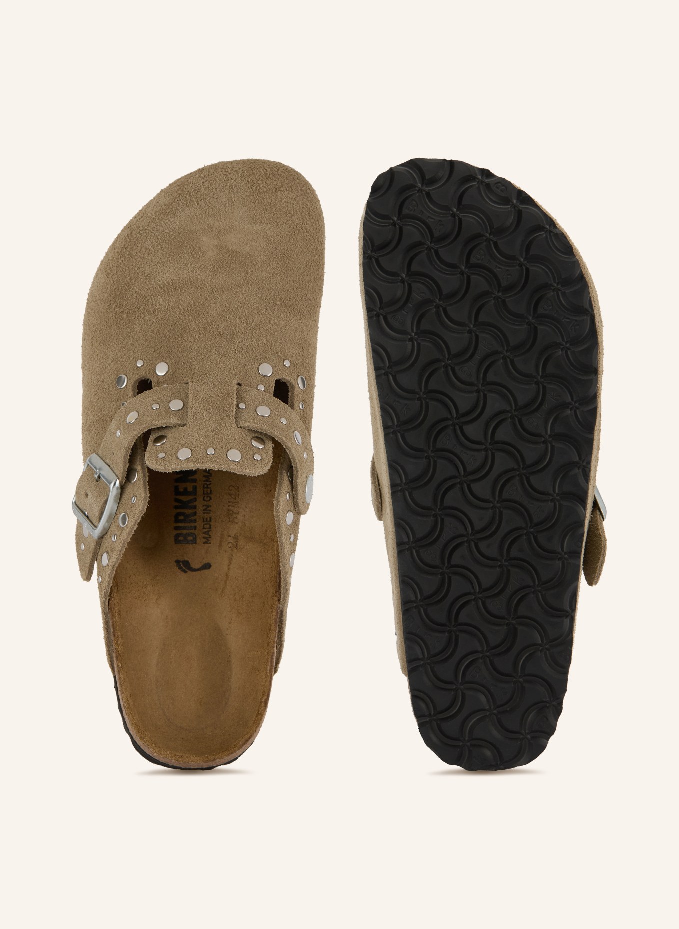 BIRKENSTOCK Pantoletten BOSTON RIVET mit Nieten: BEIGE / SILBER