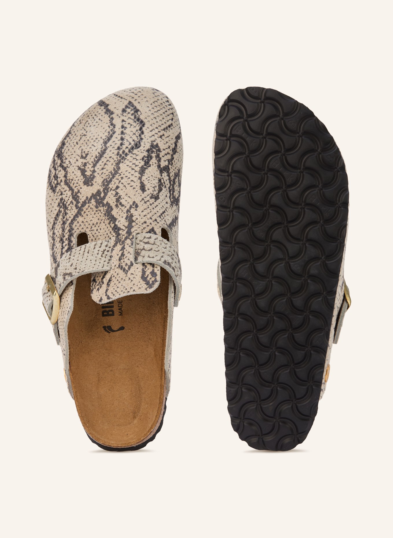 BIRKENSTOCK Klapki BOSTON RIVET LOGO: JASNOCZARY / ZŁOTY / CZIEMNOSZARY