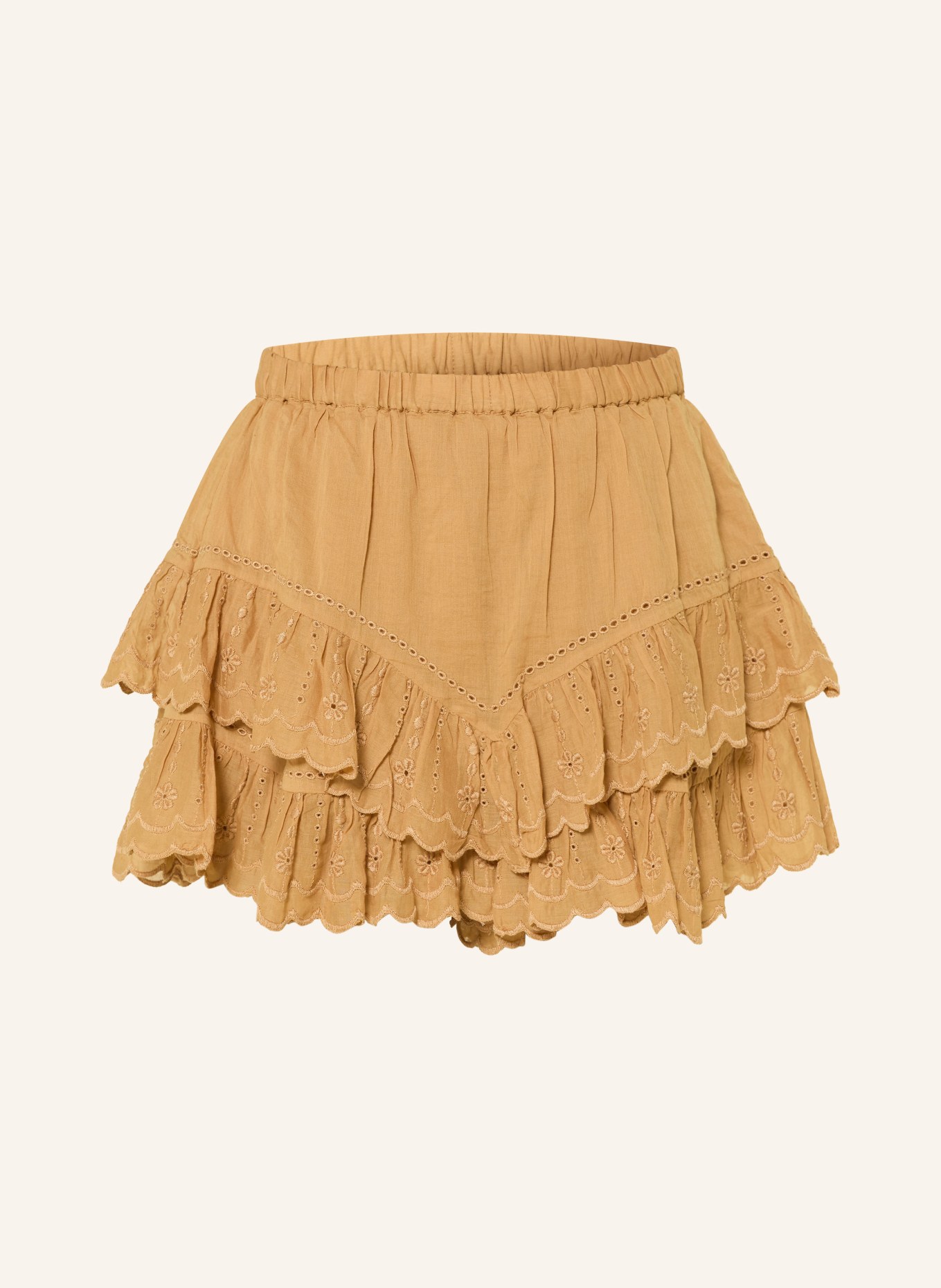 MARANT ÉTOILE Shorts JOCADIA mit Rüschen und Lochspitze: COGNAC