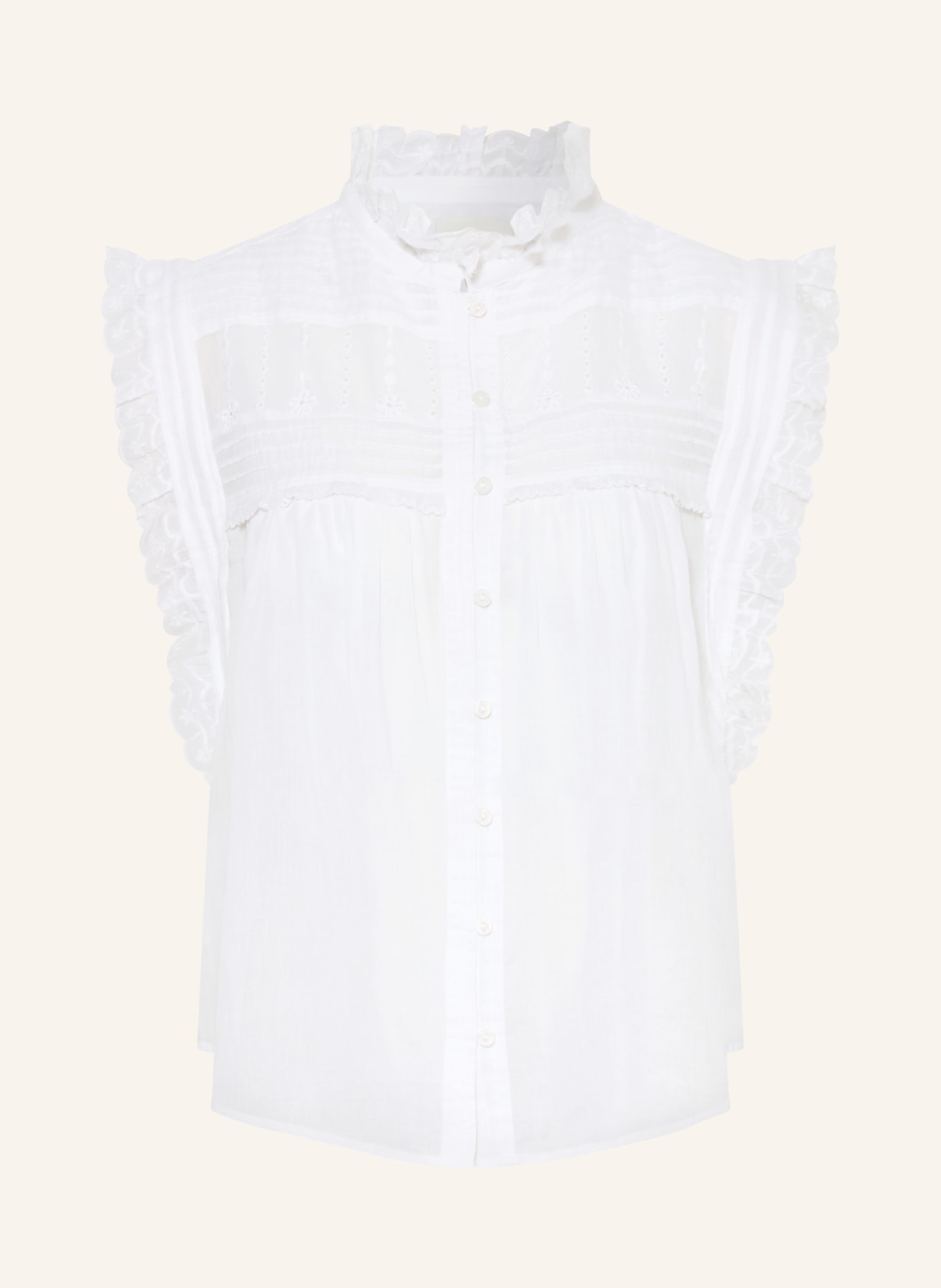 MARANT ÉTOILE Blouse sans manches DERSIA à volants et dentelle ajourée: BLANC
