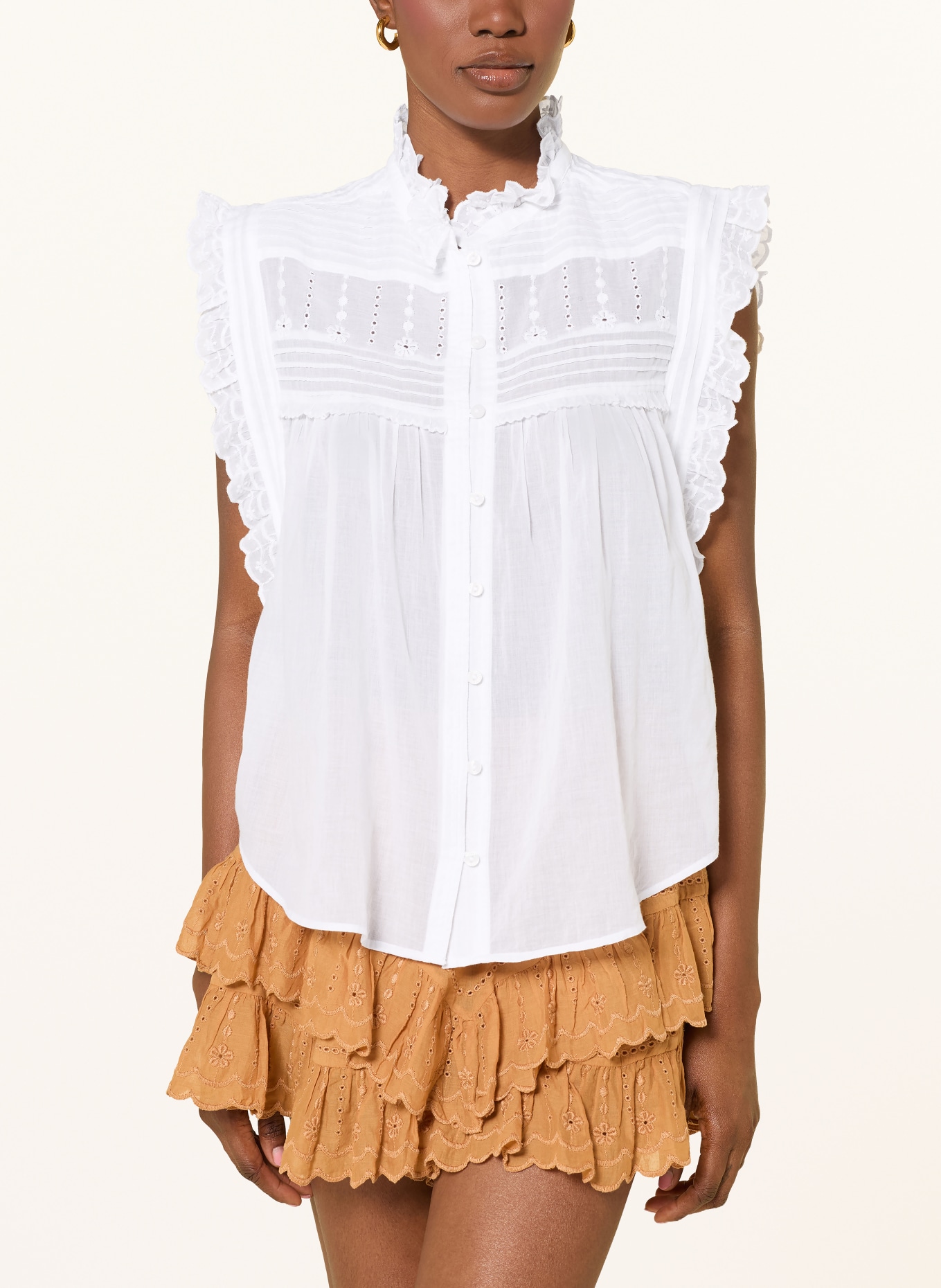 MARANT ÉTOILE Blouse sans manches DERSIA à volants et dentelle ajourée: BLANC