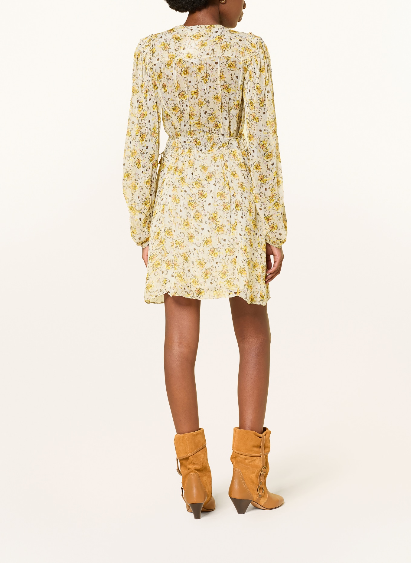 MARANT ÉTOILE Robe FLOREL à volants: JAUNE CLAIR / ROSE / JAUNE