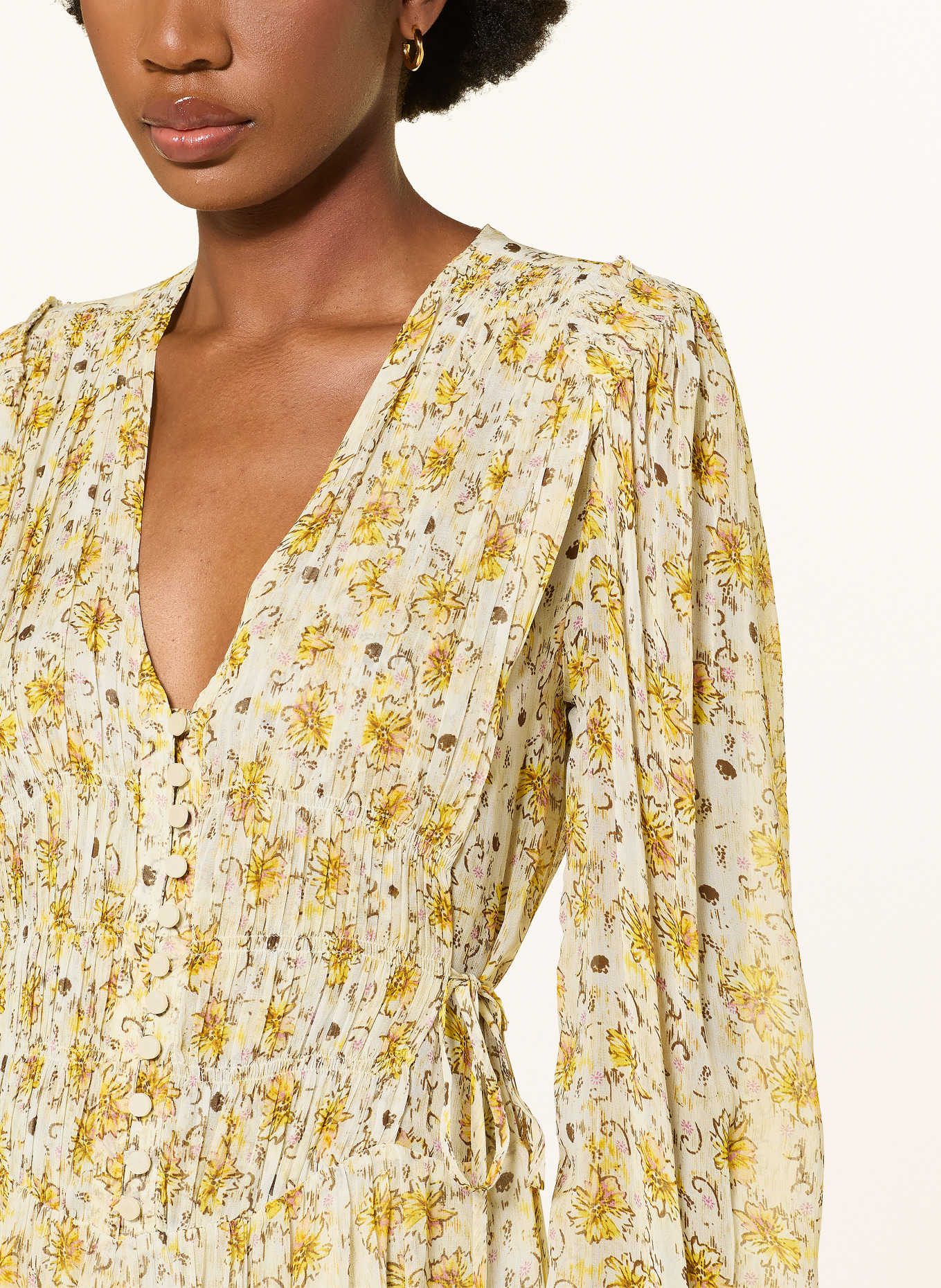 MARANT ÉTOILE Robe FLOREL à volants: JAUNE CLAIR / ROSE / JAUNE