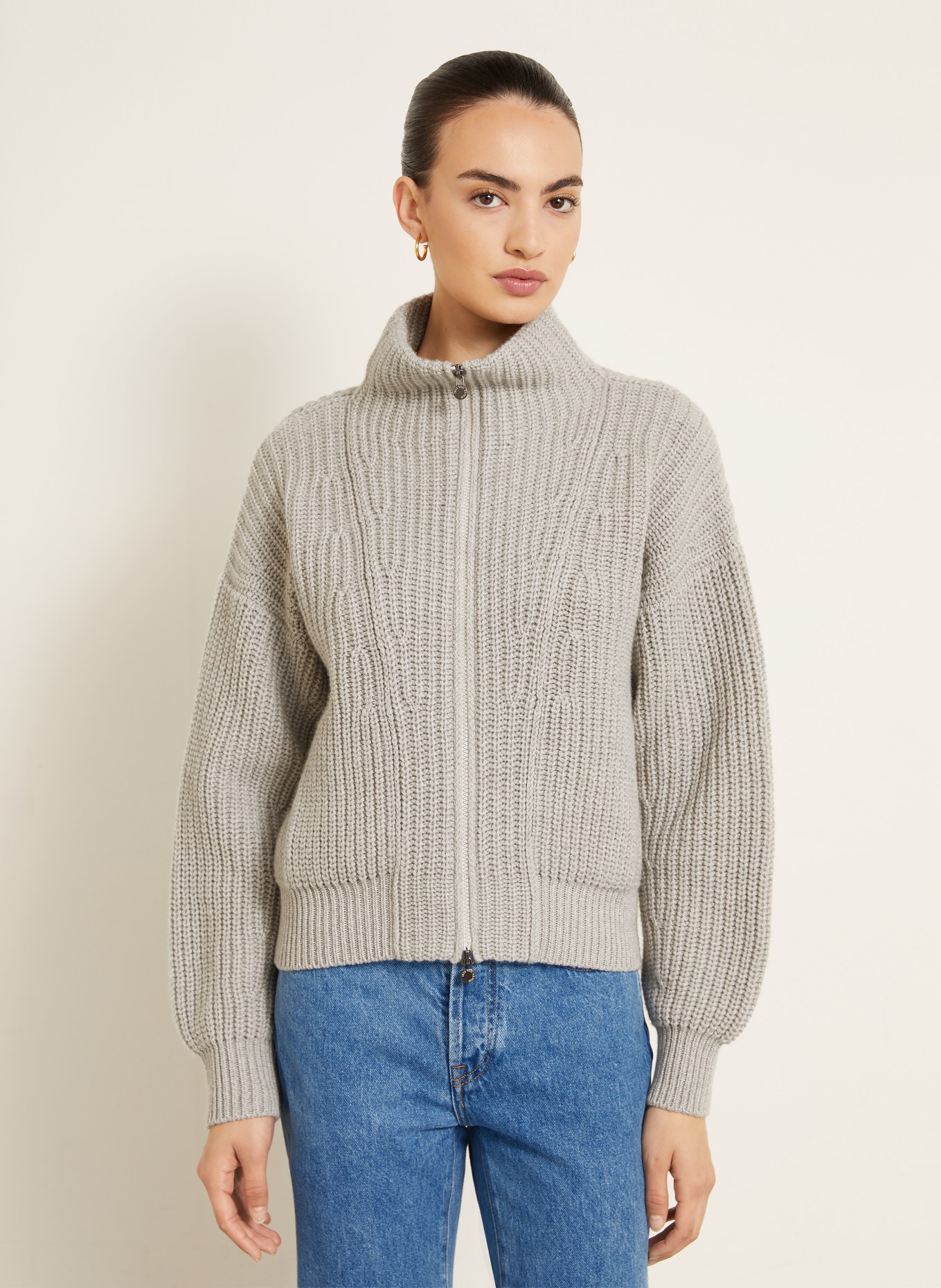 IRIS von ARNIM Strickjacke BRUNETTA aus Cashmere: HELLGRAU