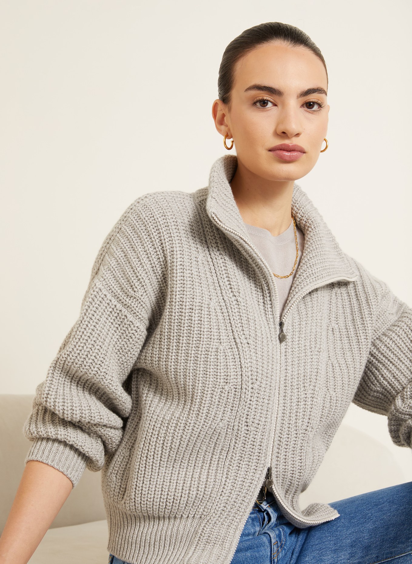 IRIS von ARNIM Strickjacke BRUNETTA aus Cashmere: HELLGRAU
