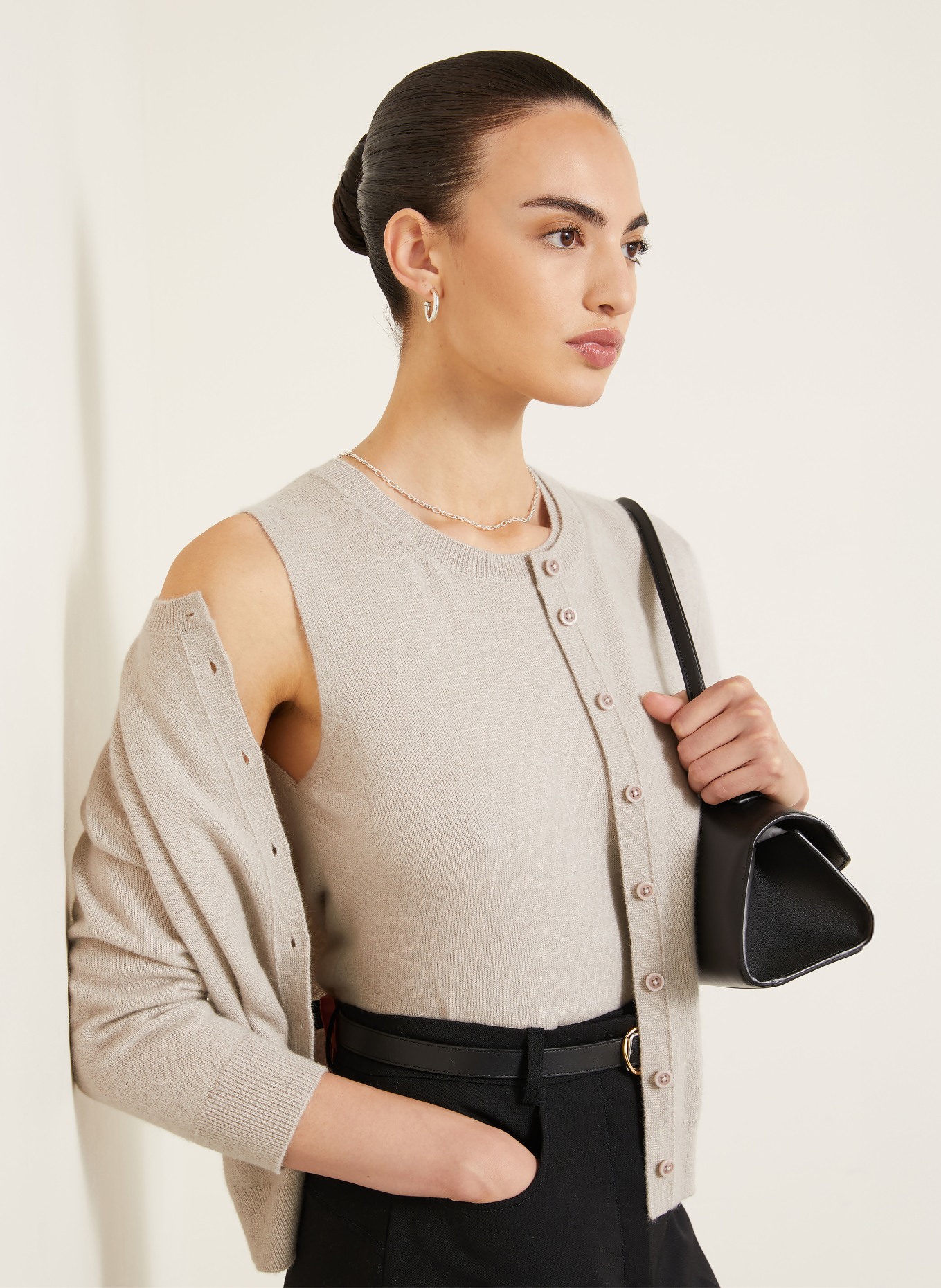 IRIS von ARNIM Set NIARA TWINSET: Strickjacke und Stricktop mit Cashmere: BEIGE