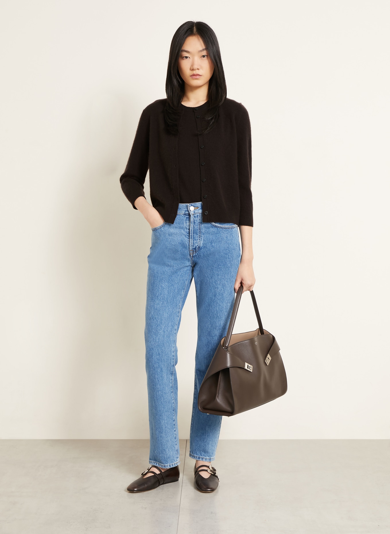 IRIS von ARNIM Ensemble NIARA TWINSET : cardigan et haut en maille avec cachemire: MARRON FONCÉ