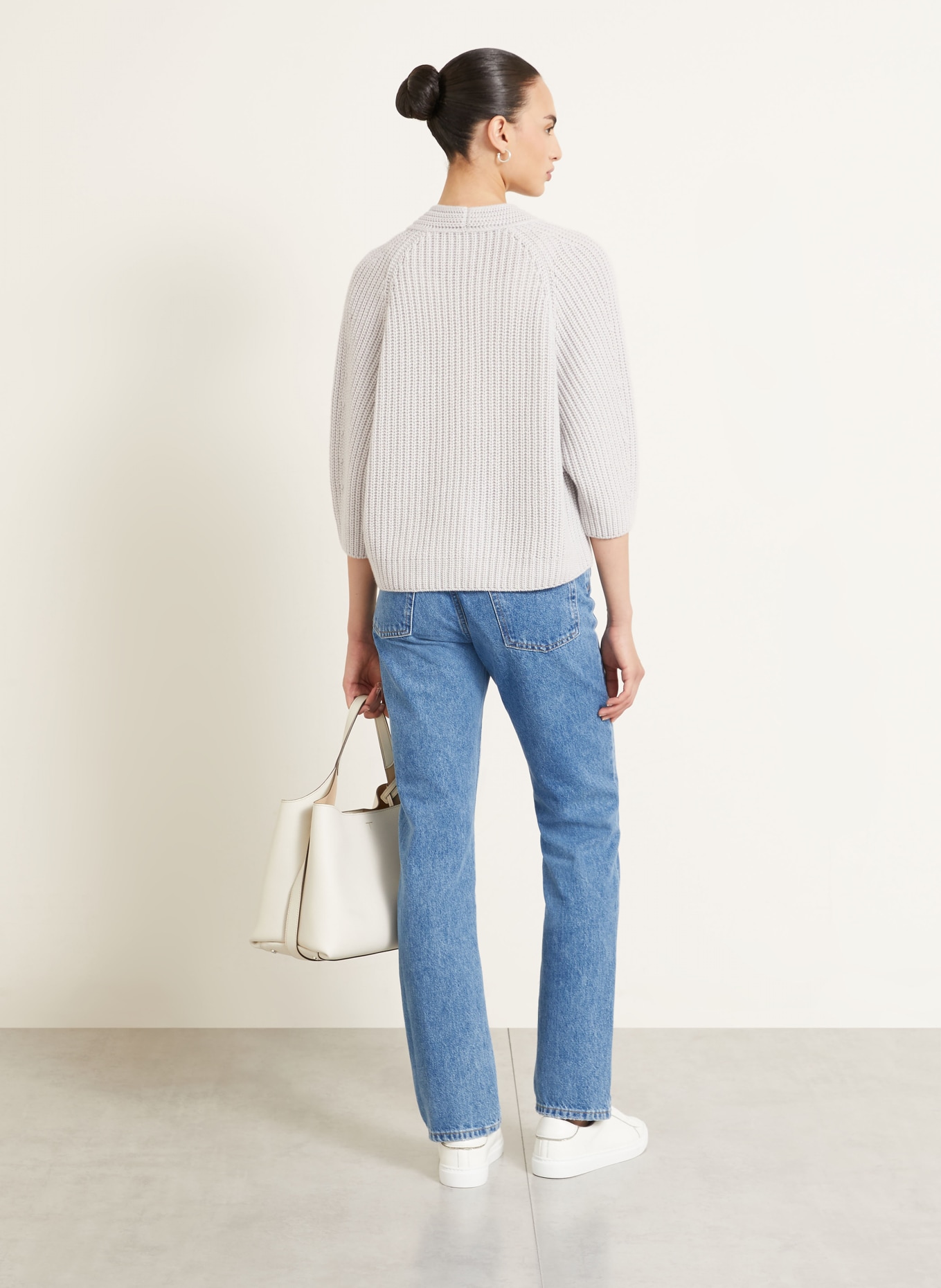 IRIS von ARNIM FALLOU BUTTON vest van kasjmier met 3/4-mouwen: LICHTGRIJS