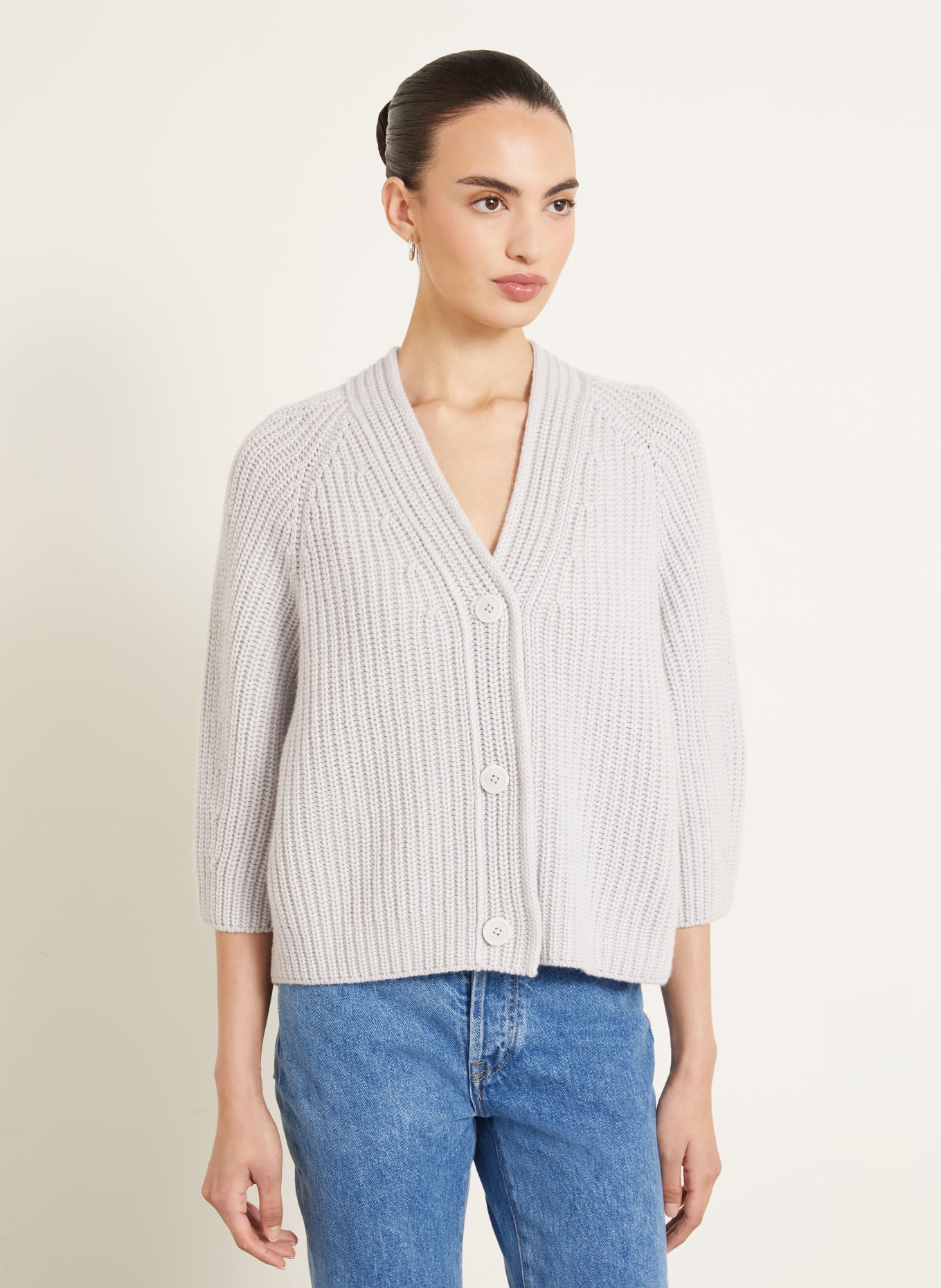 IRIS von ARNIM FALLOU BUTTON vest van kasjmier met 3/4-mouwen: LICHTGRIJS
