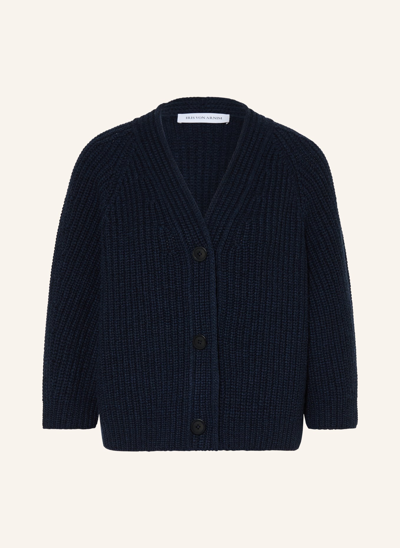 IRIS von ARNIM FALLOU BUTTON cashmere cardigan with 3/4 sleeves: DARK BLUE