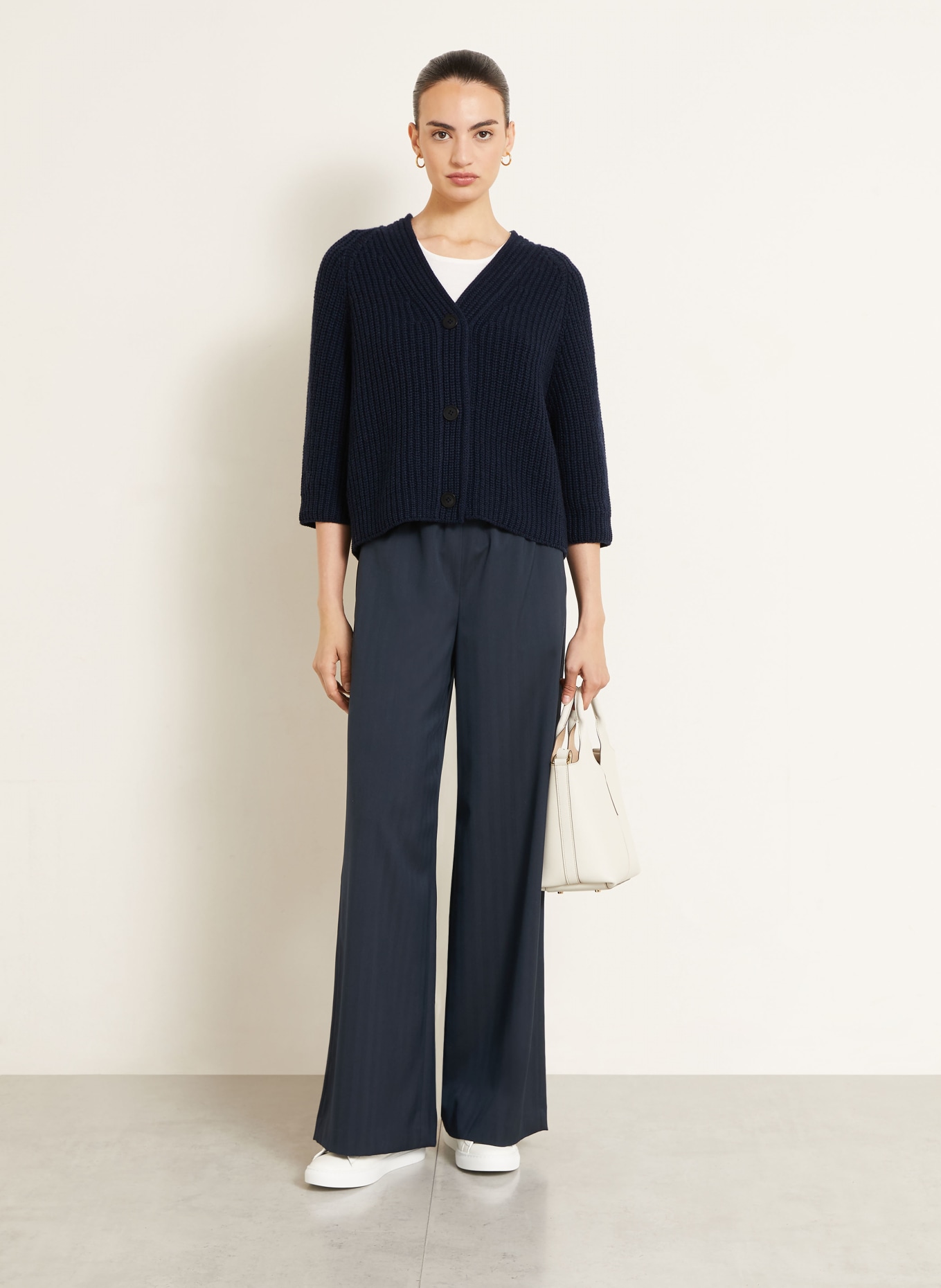 IRIS von ARNIM FALLOU BUTTON cashmere cardigan with 3/4 sleeves: DARK BLUE