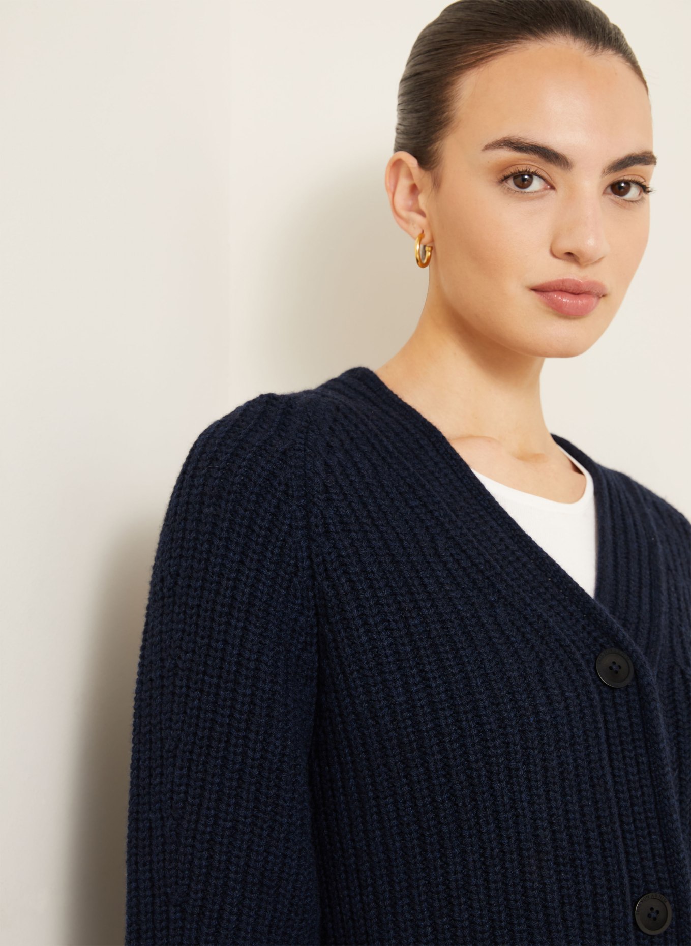 IRIS von ARNIM FALLOU BUTTON cashmere cardigan with 3/4 sleeves: DARK BLUE