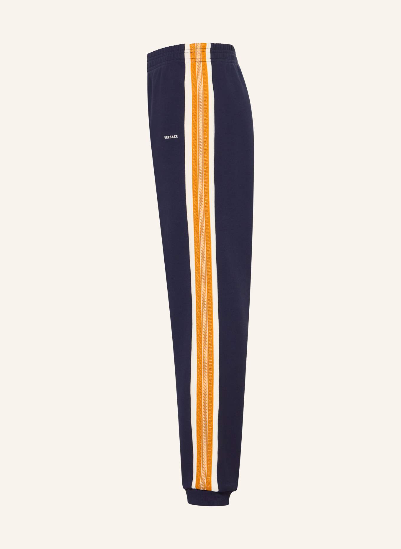 VERSACE Pantalon en molleton à bandes décoratives: BLEU FONCÉ / COGNAC / CRÈME