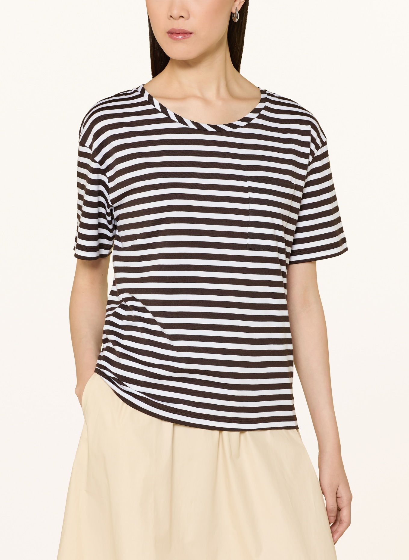 monari T-shirt: MARRON FONCÉ / BLANC