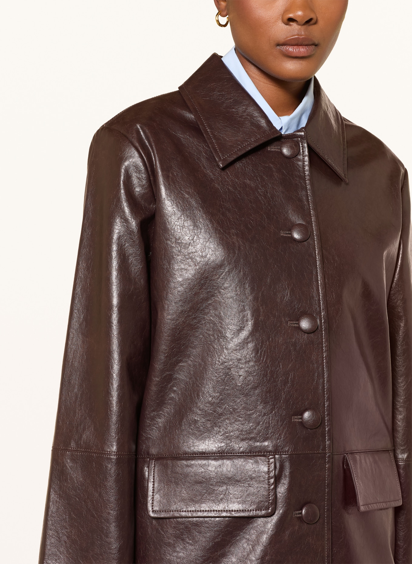 MRS & HUGS Leather-look jacket: DARK BROWN