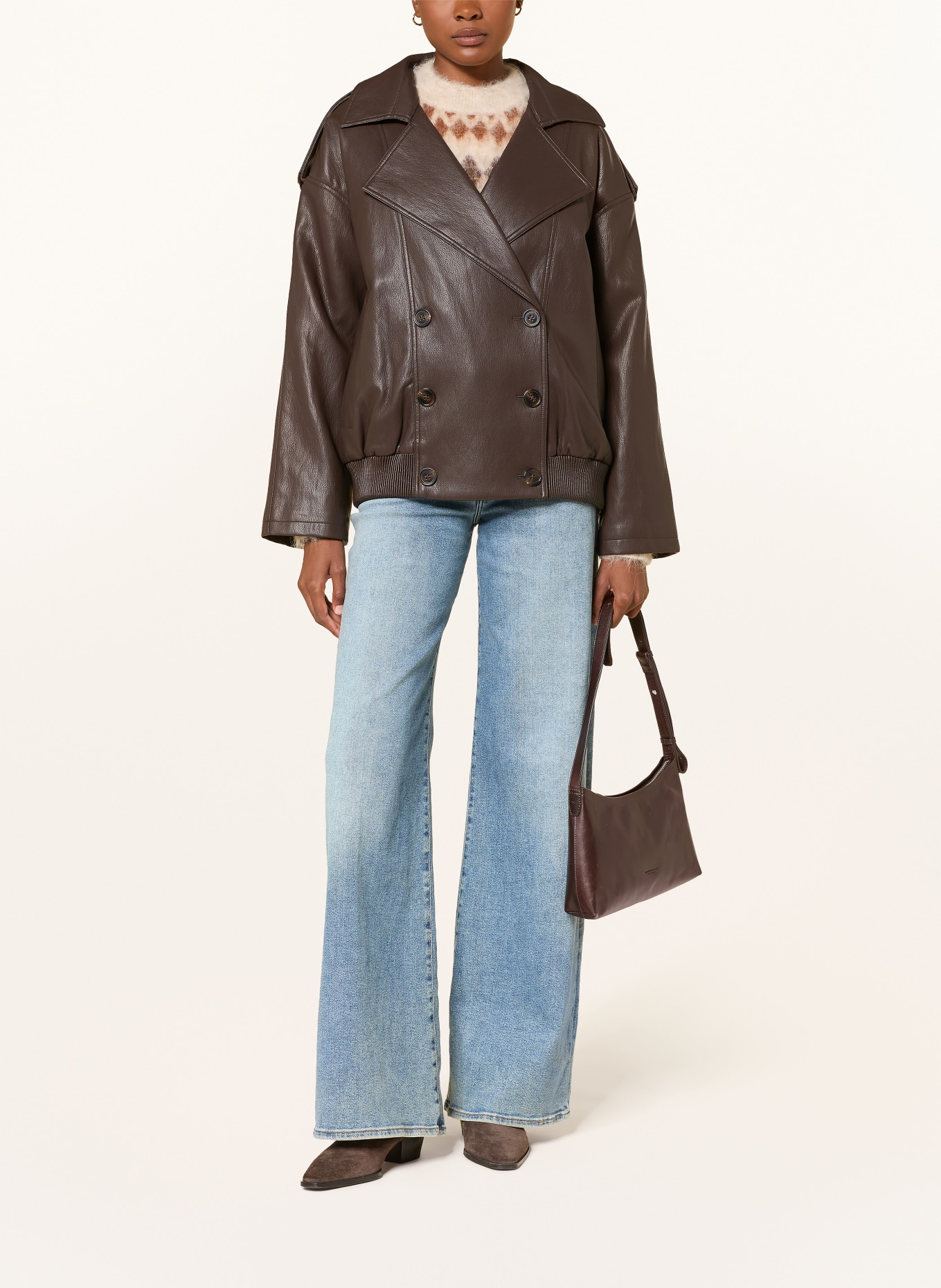 MRS & HUGS Jas in leerlook: MARRON FONCÉ