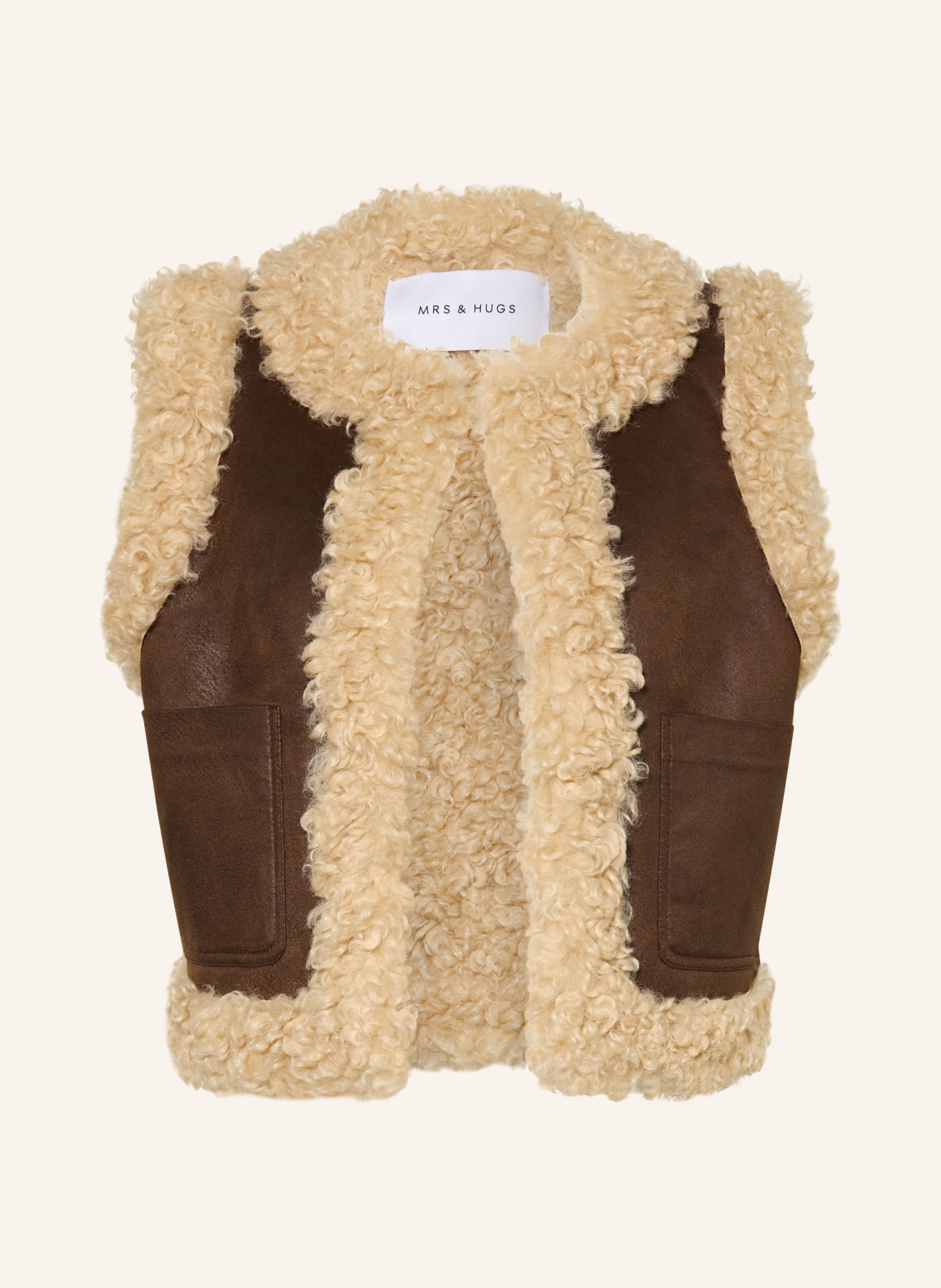 MRS & HUGS Bodywarmer in leerlook met kunstbont: MARRON FONCÉ / BEIGE