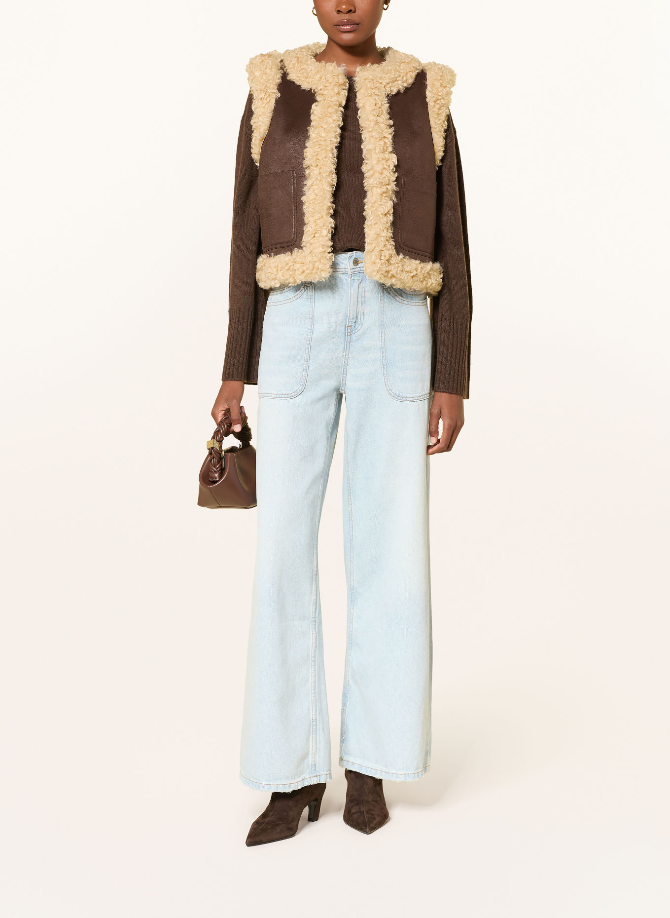 MRS & HUGS Bodywarmer in leerlook met kunstbont: MARRON FONCÉ / BEIGE