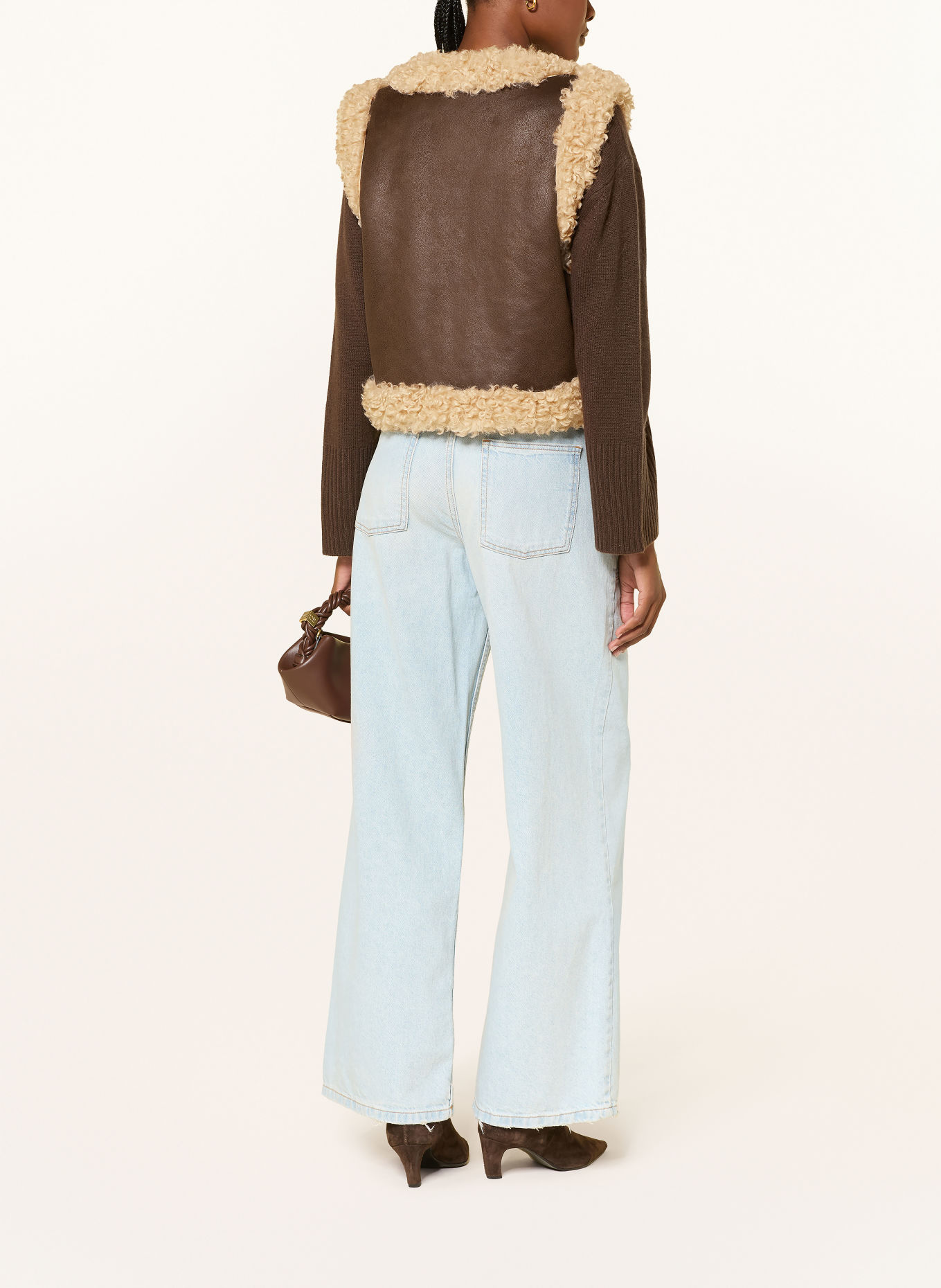 MRS & HUGS Bodywarmer in leerlook met kunstbont: MARRON FONCÉ / BEIGE