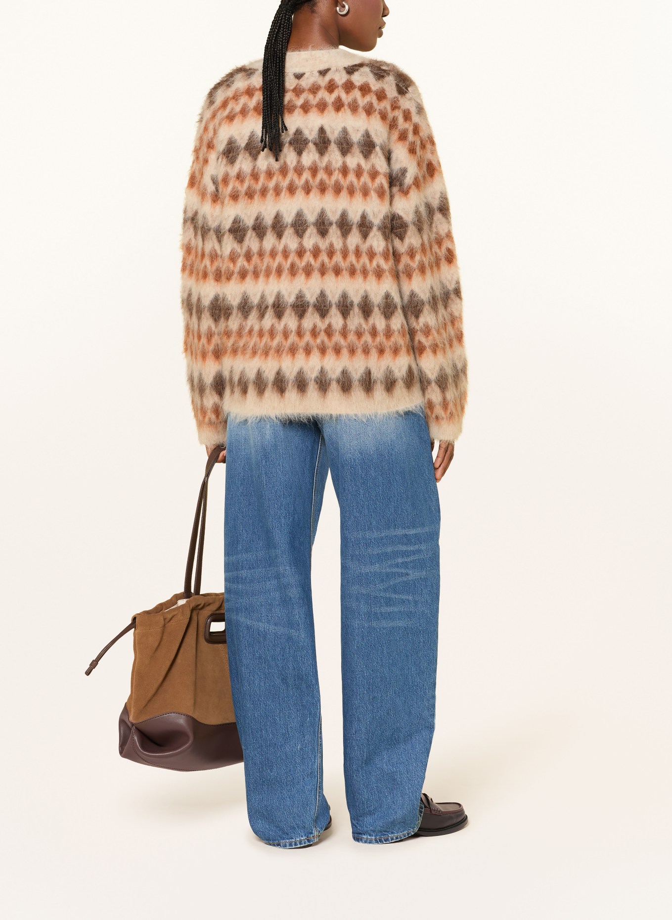 MRS & HUGS Oversized cardigan with alpaca: BROWN / DARK BROWN / BEIGE