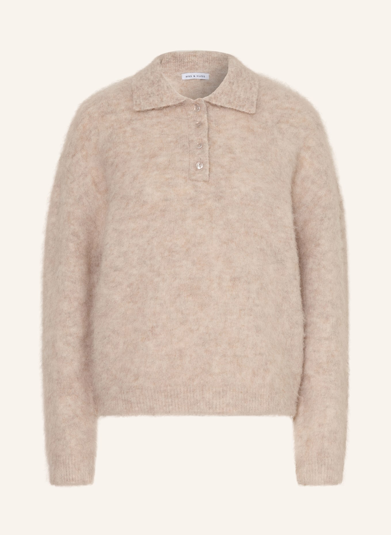 MRS & HUGS Knit polo shirt with alpaca: BEIGE