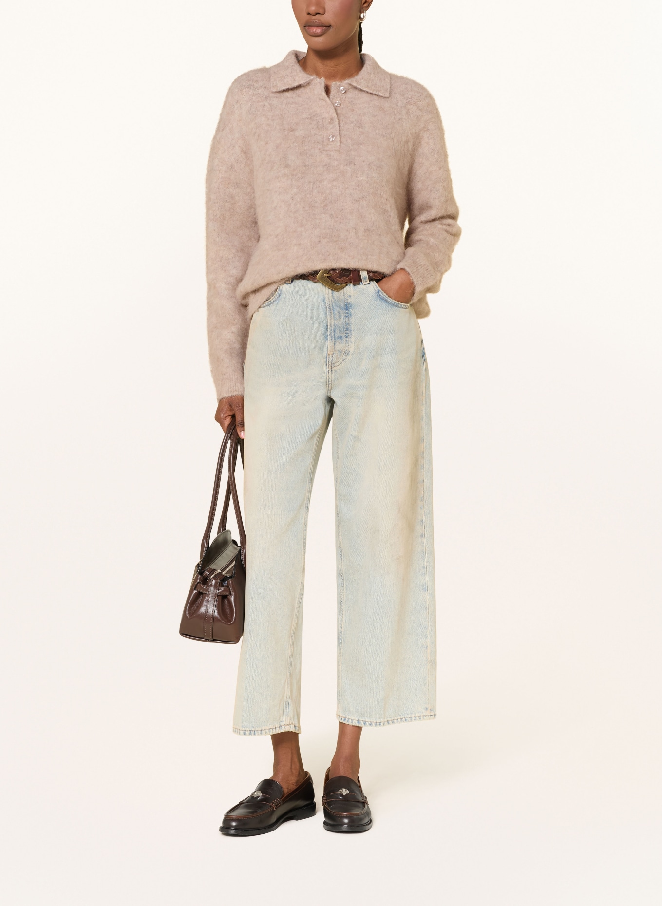 MRS & HUGS Knit polo shirt with alpaca: BEIGE