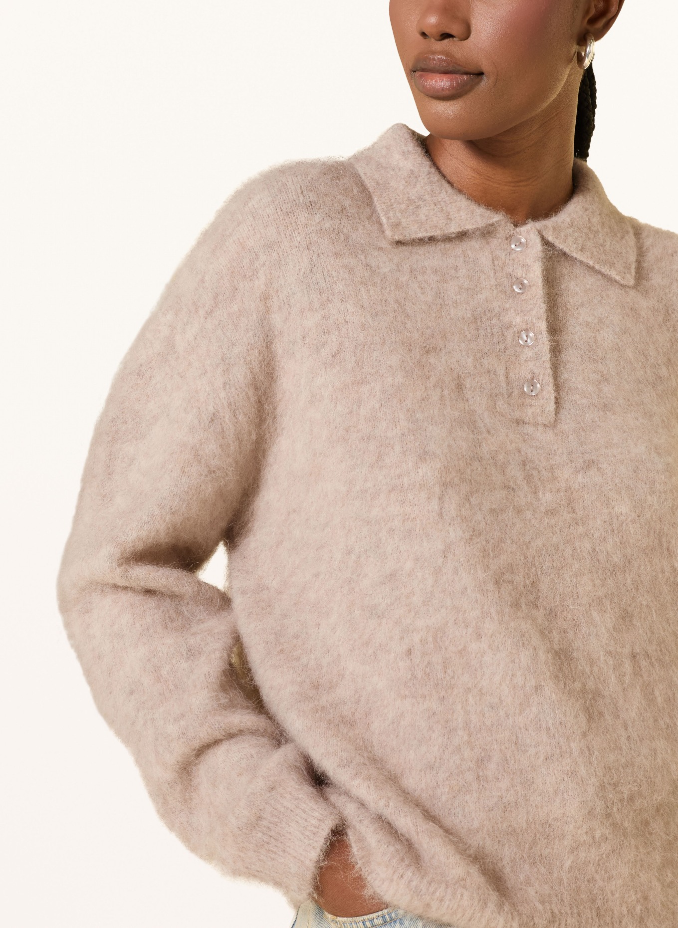 MRS & HUGS Knit polo shirt with alpaca: BEIGE