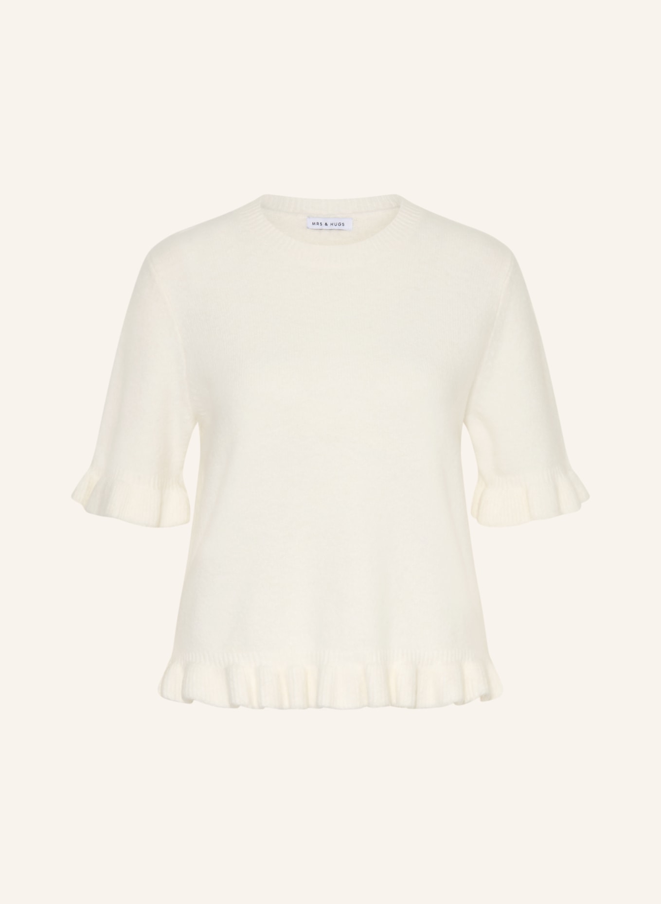 MRS & HUGS Strickshirt mit Rüschen: CREME