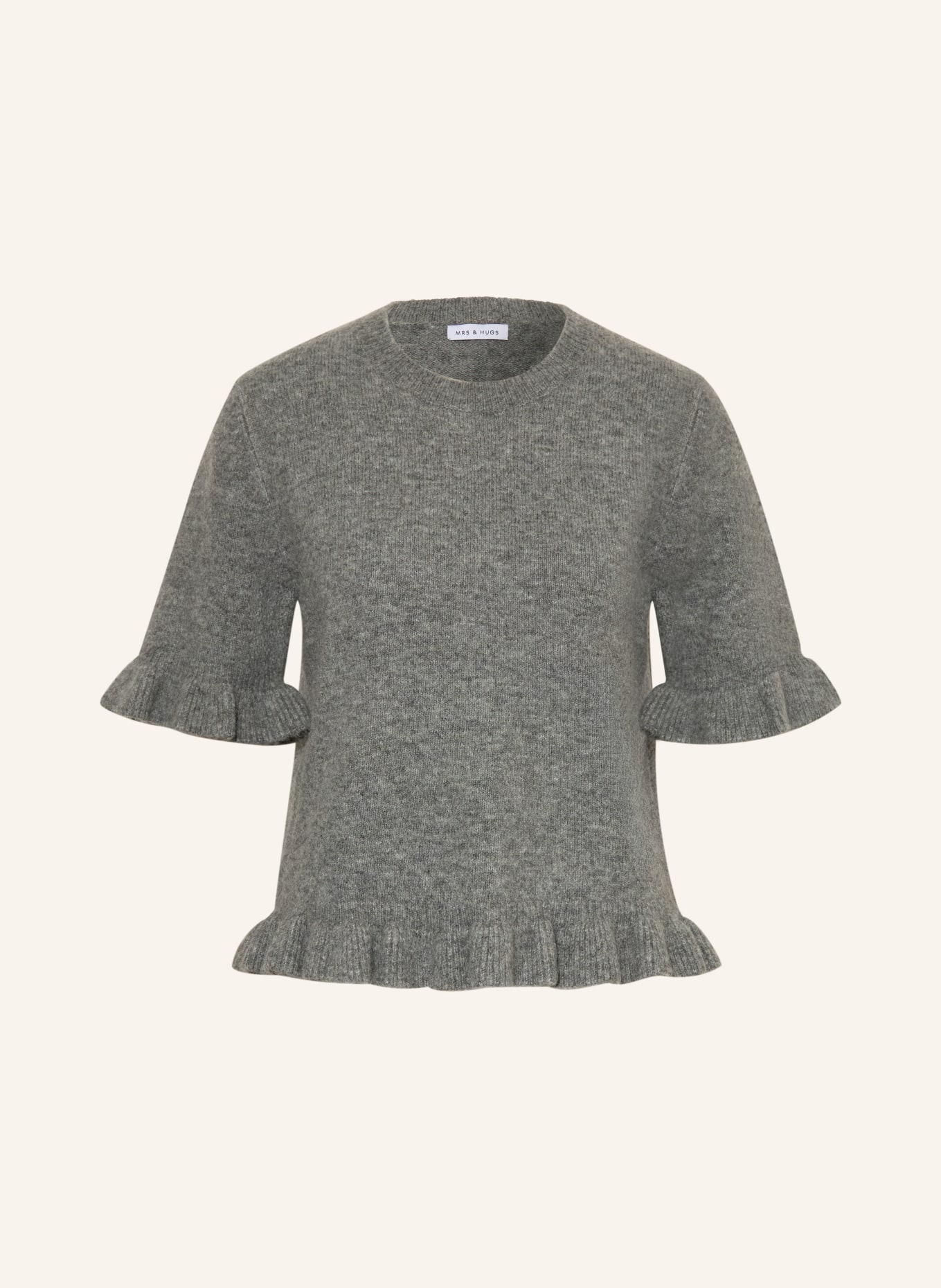 MRS & HUGS Gebreid shirt met ruches: GRIJS