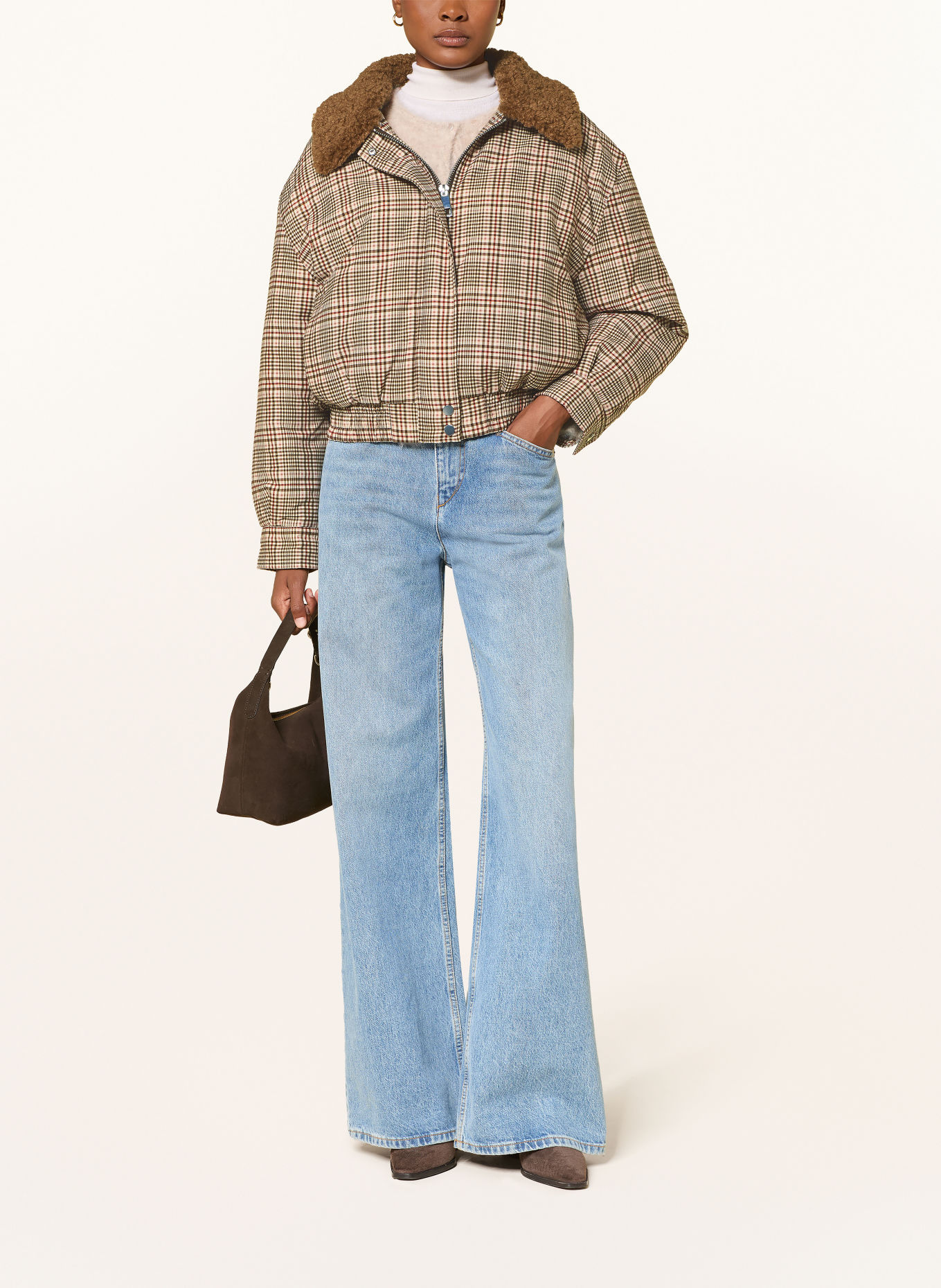 MRS & HUGS Blouson mit Teddyfell: BEIGE / DUNKELBRAUN / DUNKELROT