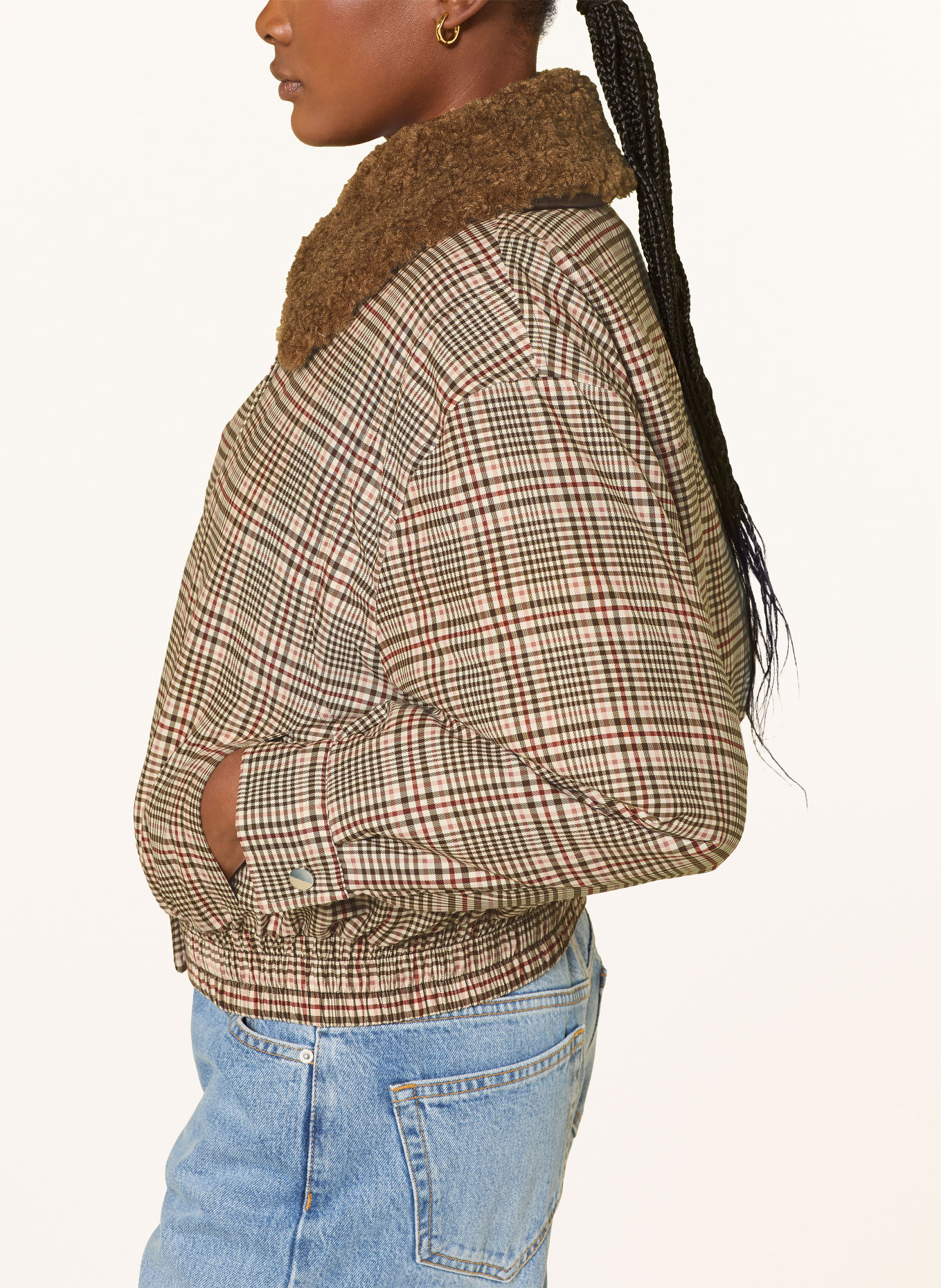 MRS & HUGS Blouson mit Teddyfell: BEIGE / DUNKELBRAUN / DUNKELROT