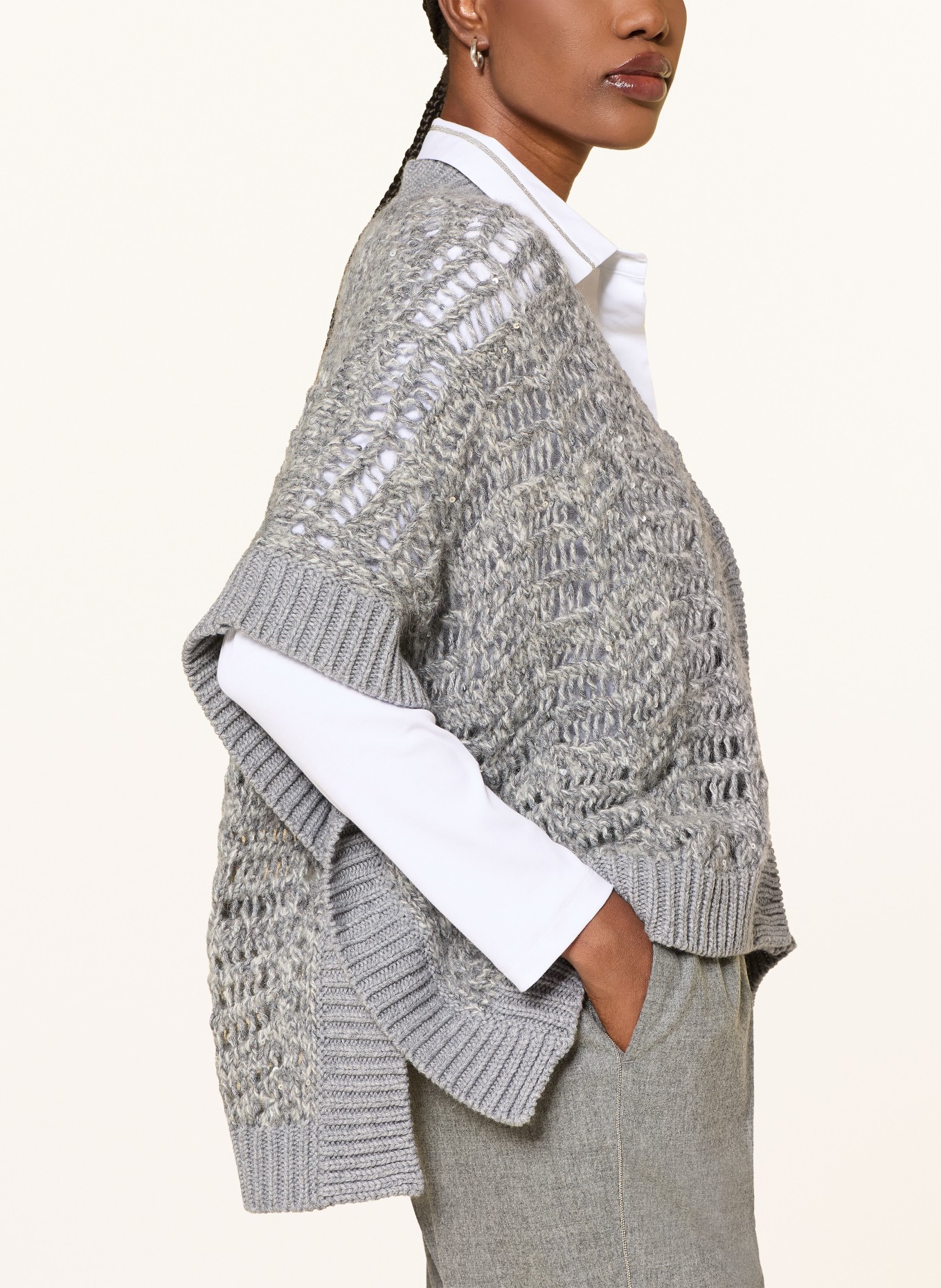PESERICO Cape mit Alpaka und Pailletten: GRAU