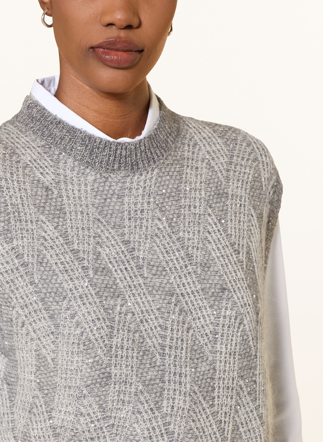 PESERICO Pullunder mit Glitzergarn und Pailletten: GRAU / ECRU