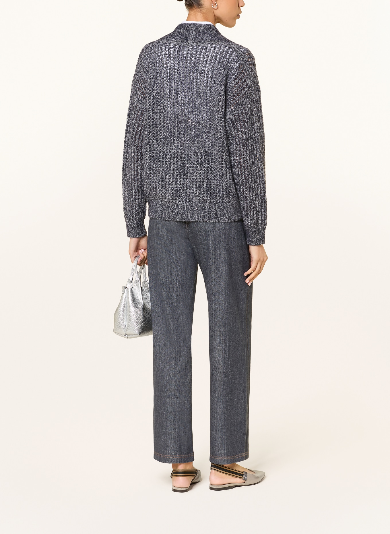 PESERICO Strickhülle mit Glitzergarn und Pailletten: DUNKELBLAU / GRAU