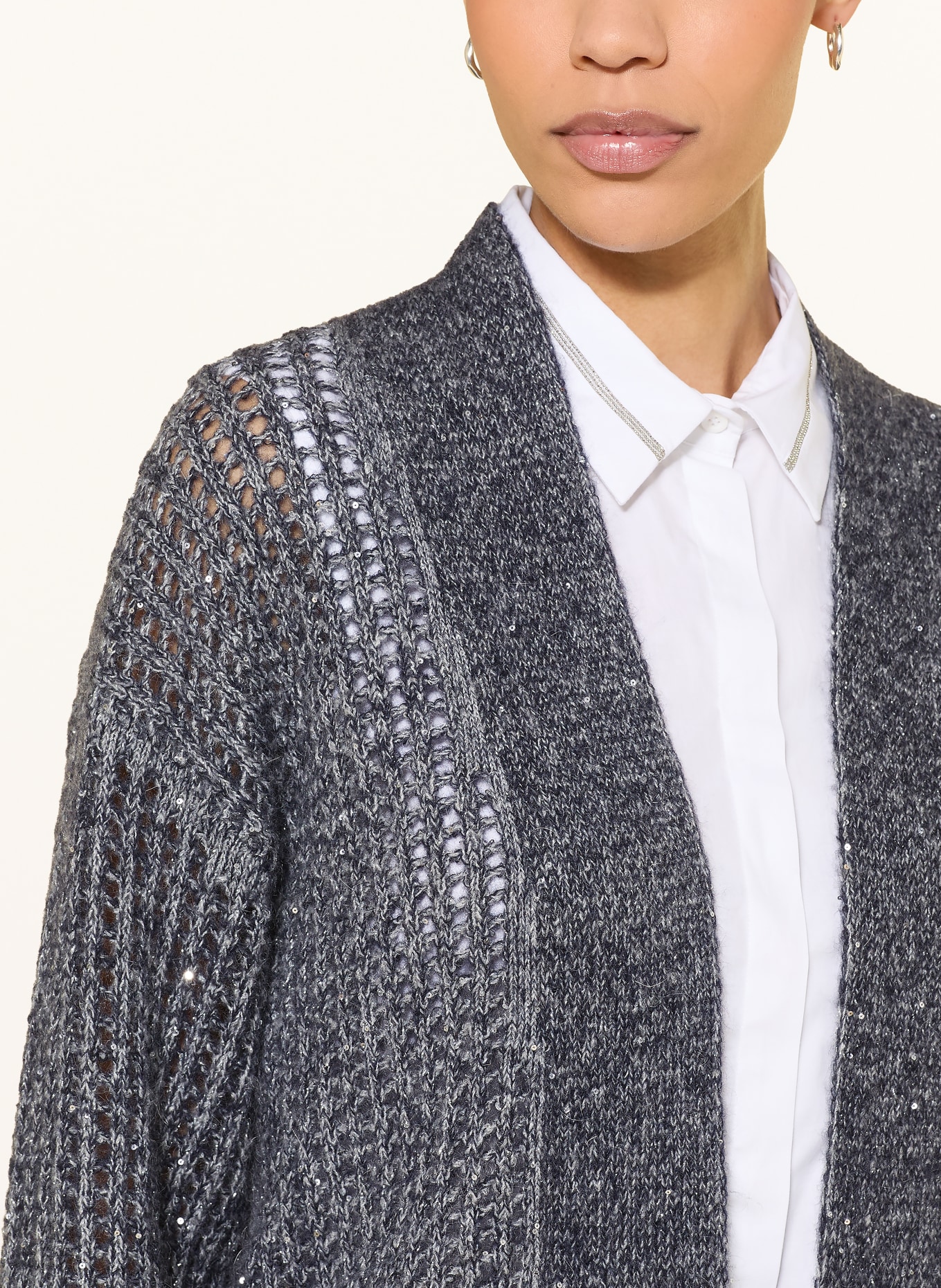 PESERICO Strickhülle mit Glitzergarn und Pailletten: DUNKELBLAU / GRAU