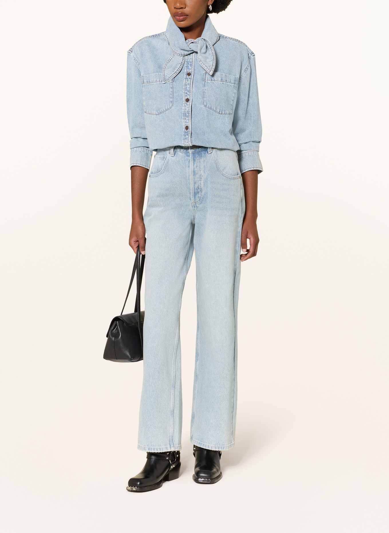 MRS & HUGS Bluză din denim cu fundă: ALBASTRU
