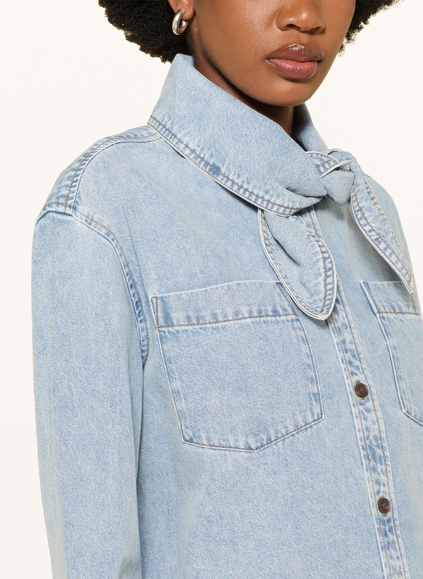 MRS & HUGS Bluză din denim cu fundă: ALBASTRU