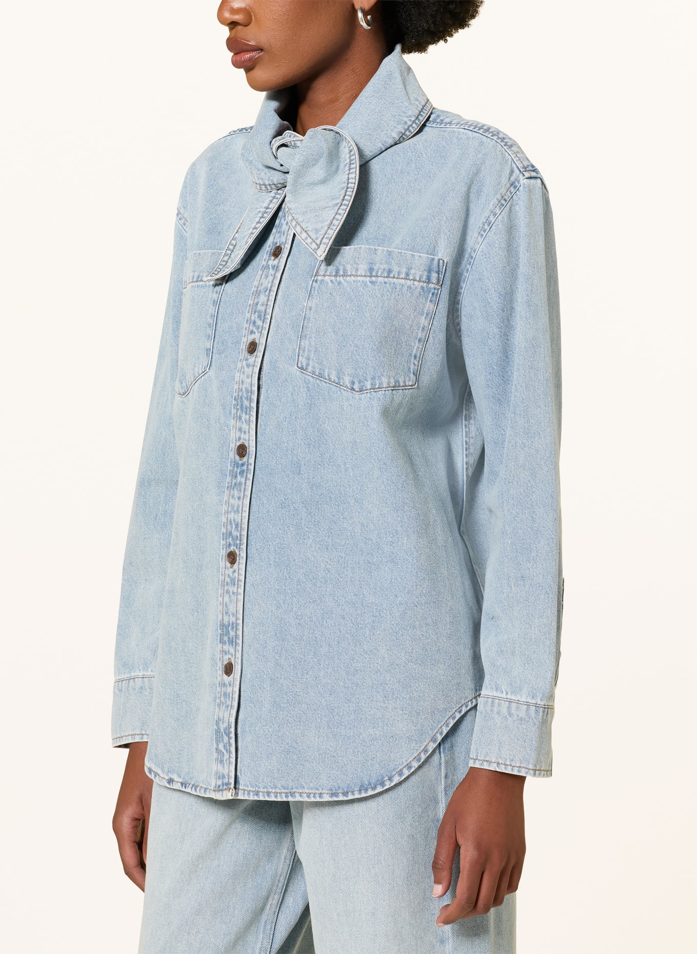 MRS & HUGS Bluză din denim cu fundă: ALBASTRU